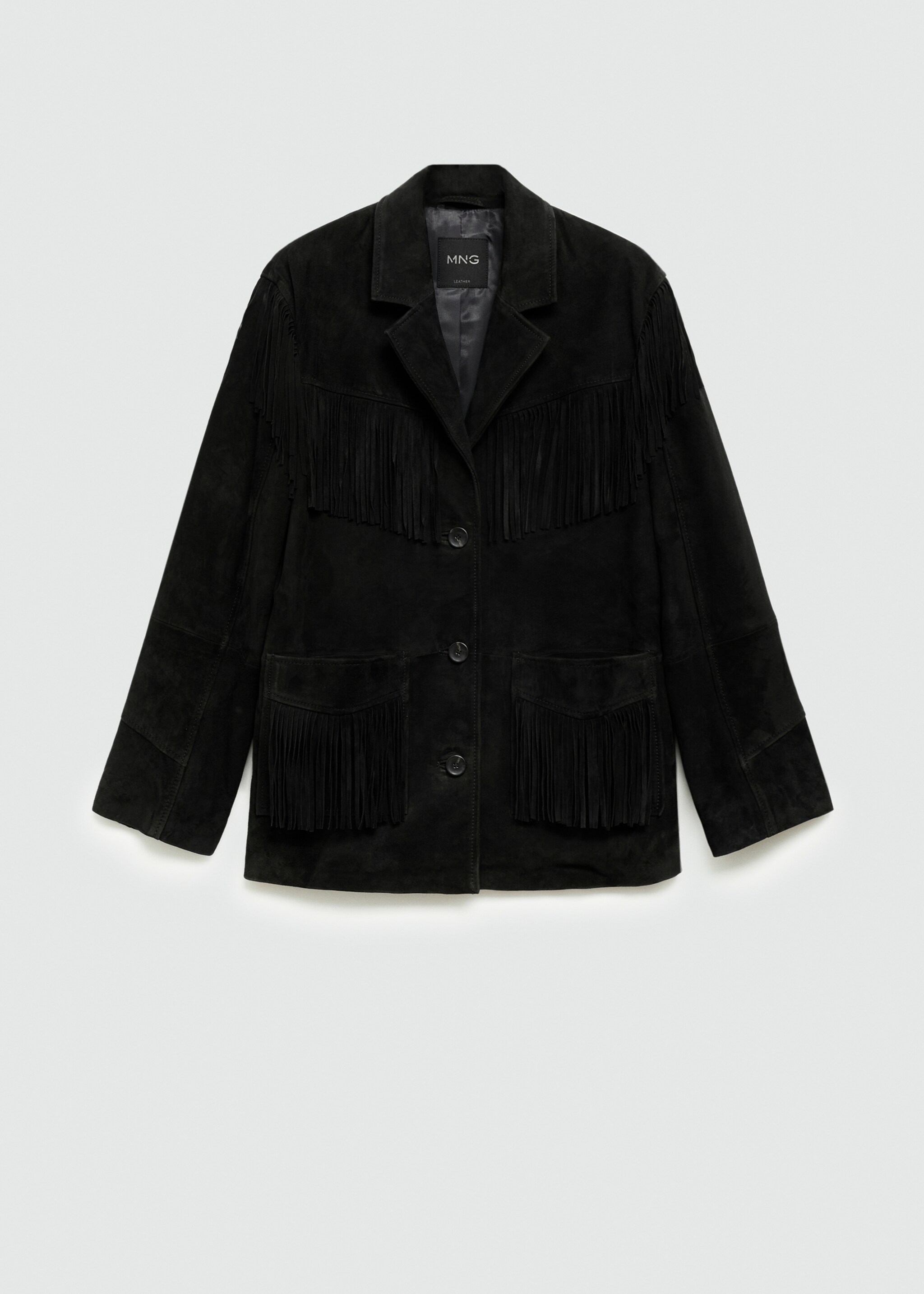 Veste 100 % cuir franges - Article sans modèle, Noir. Ref: 77025661-00.