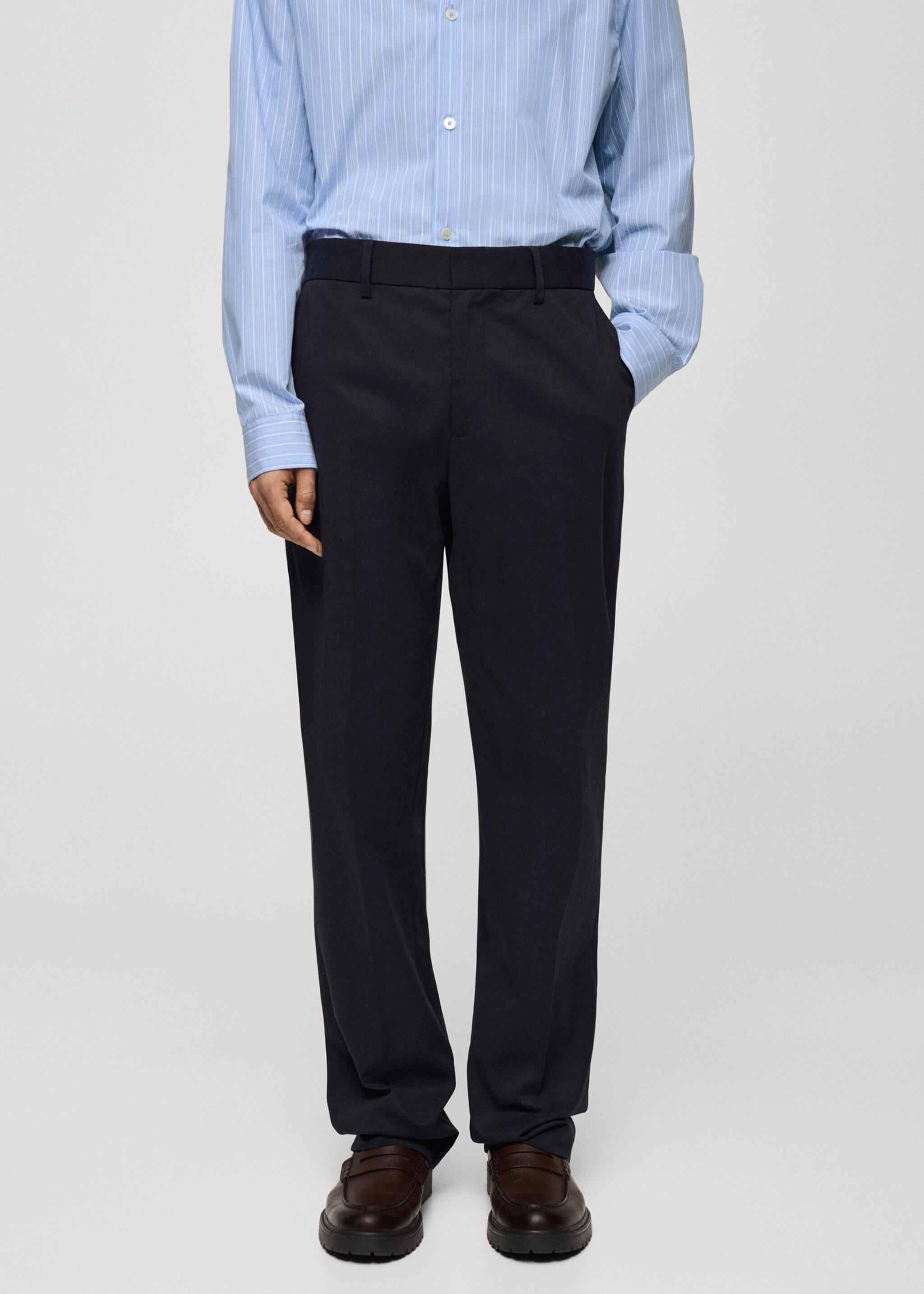 Regular Fit-Hose aus Baumwolle mit Tencel - Mittlere Ansicht, Dunkles Marineblau. Ref: 77025967-00.