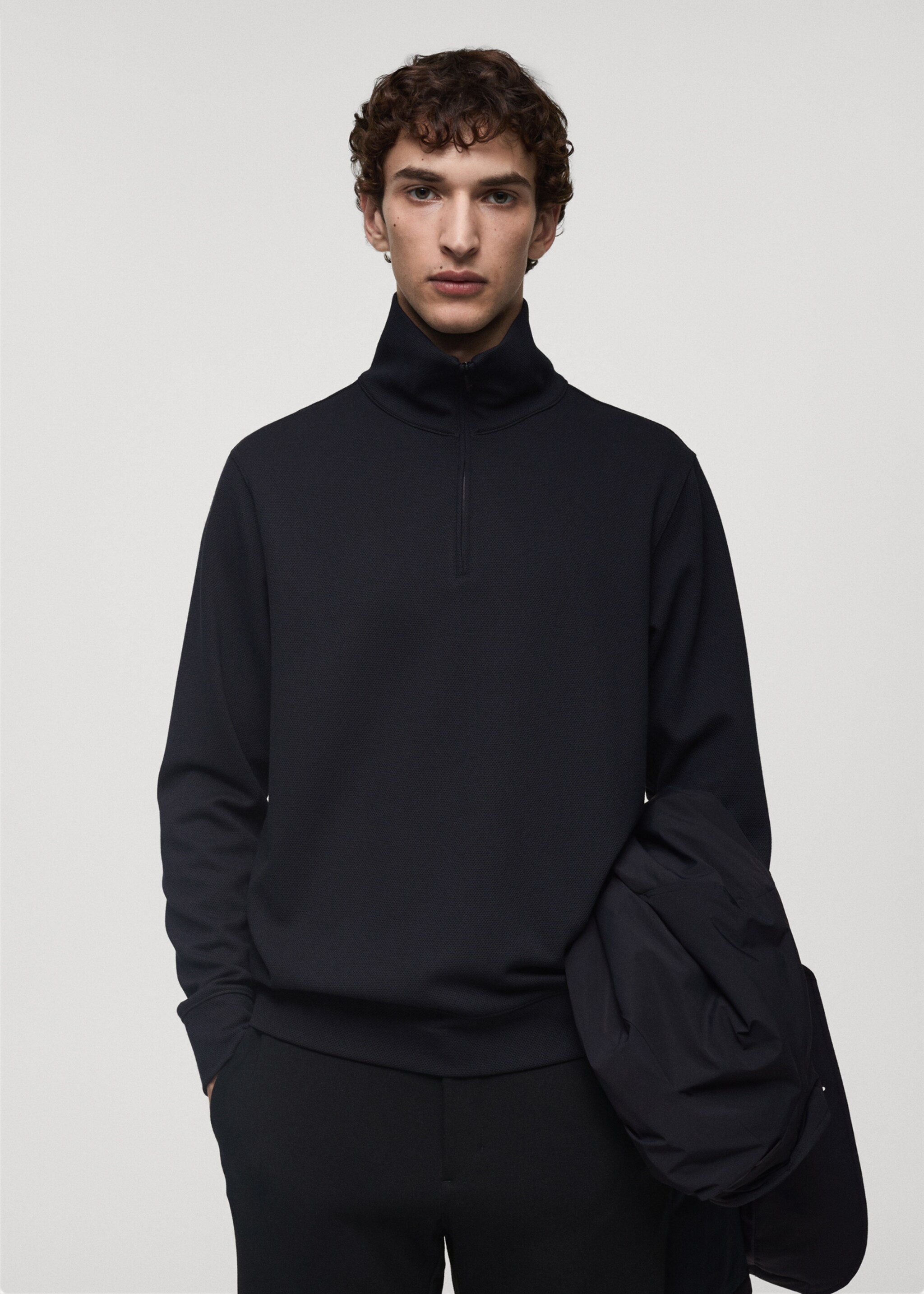 Sweatshirt with anti-odour technology and zip - Medium plane, Dark Navy. Ref: 77025969-00.