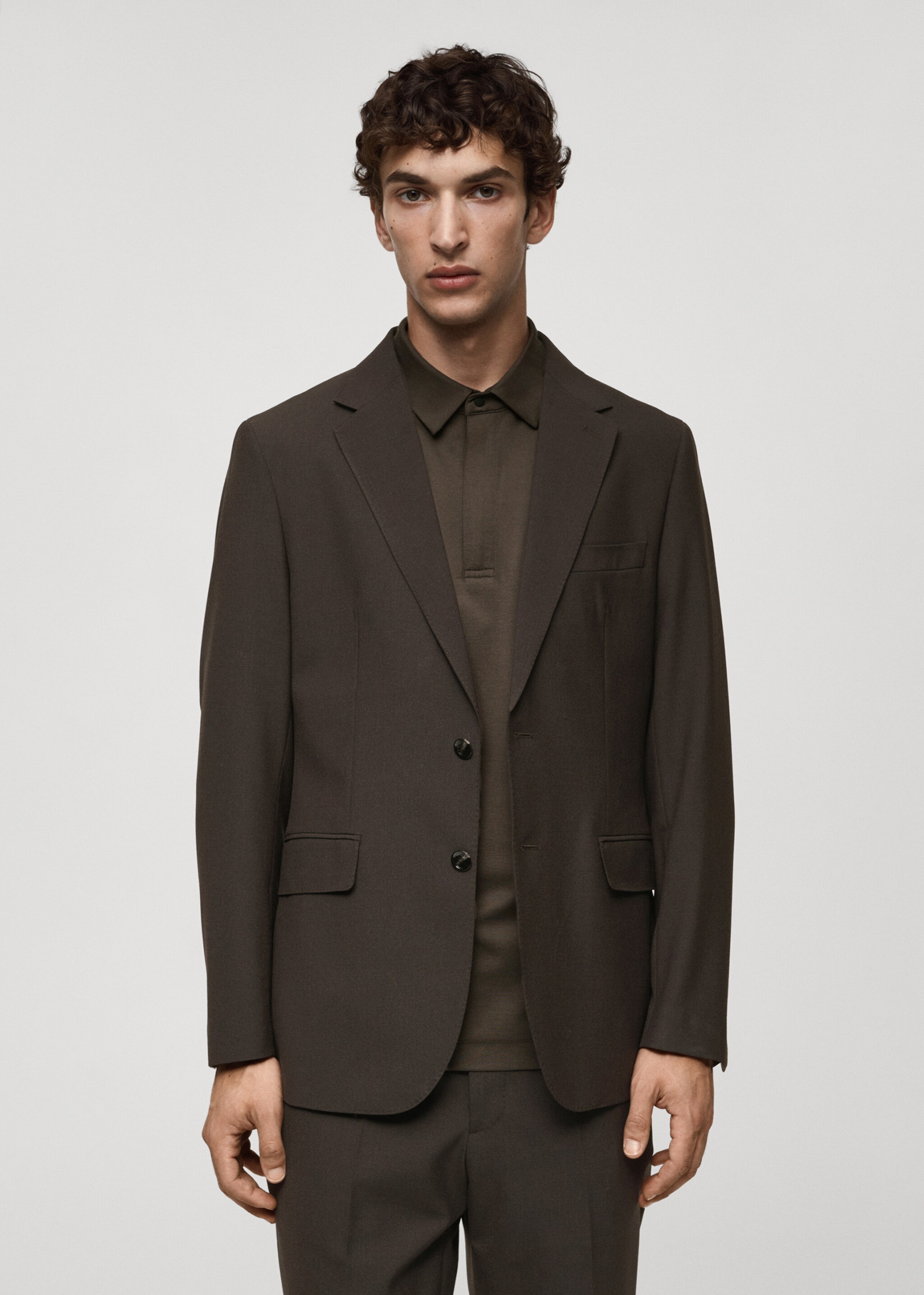 Crease-resistant wool suit jacket - Medium plane, Brown. Ref: 77025972-00.