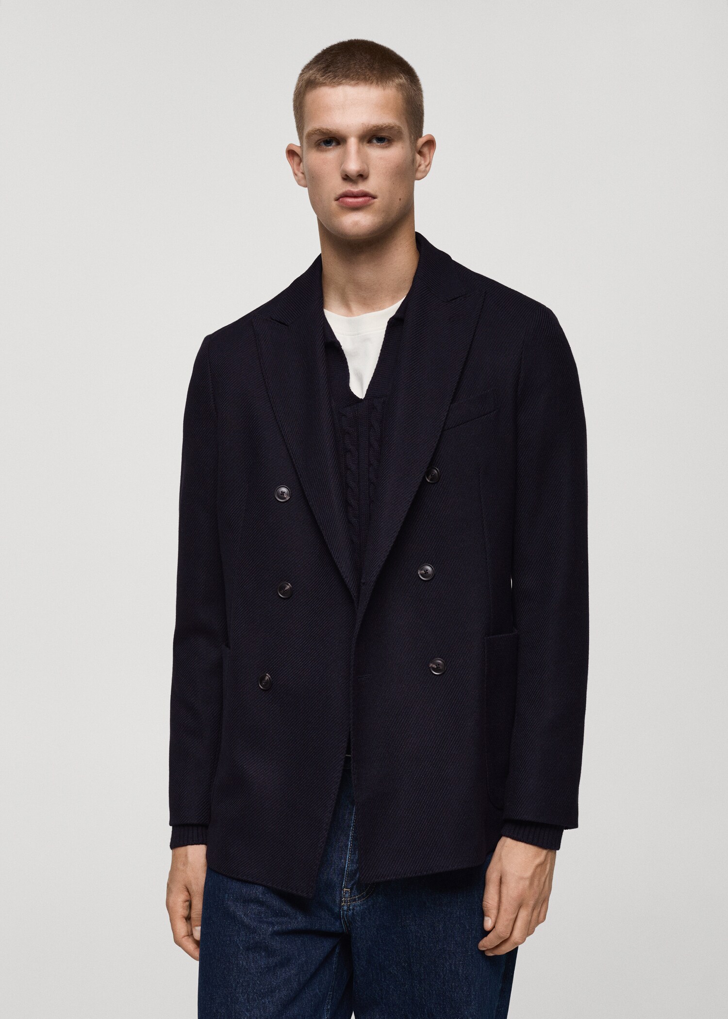 Twill slim-fit double-breasted jacket - Medium plane