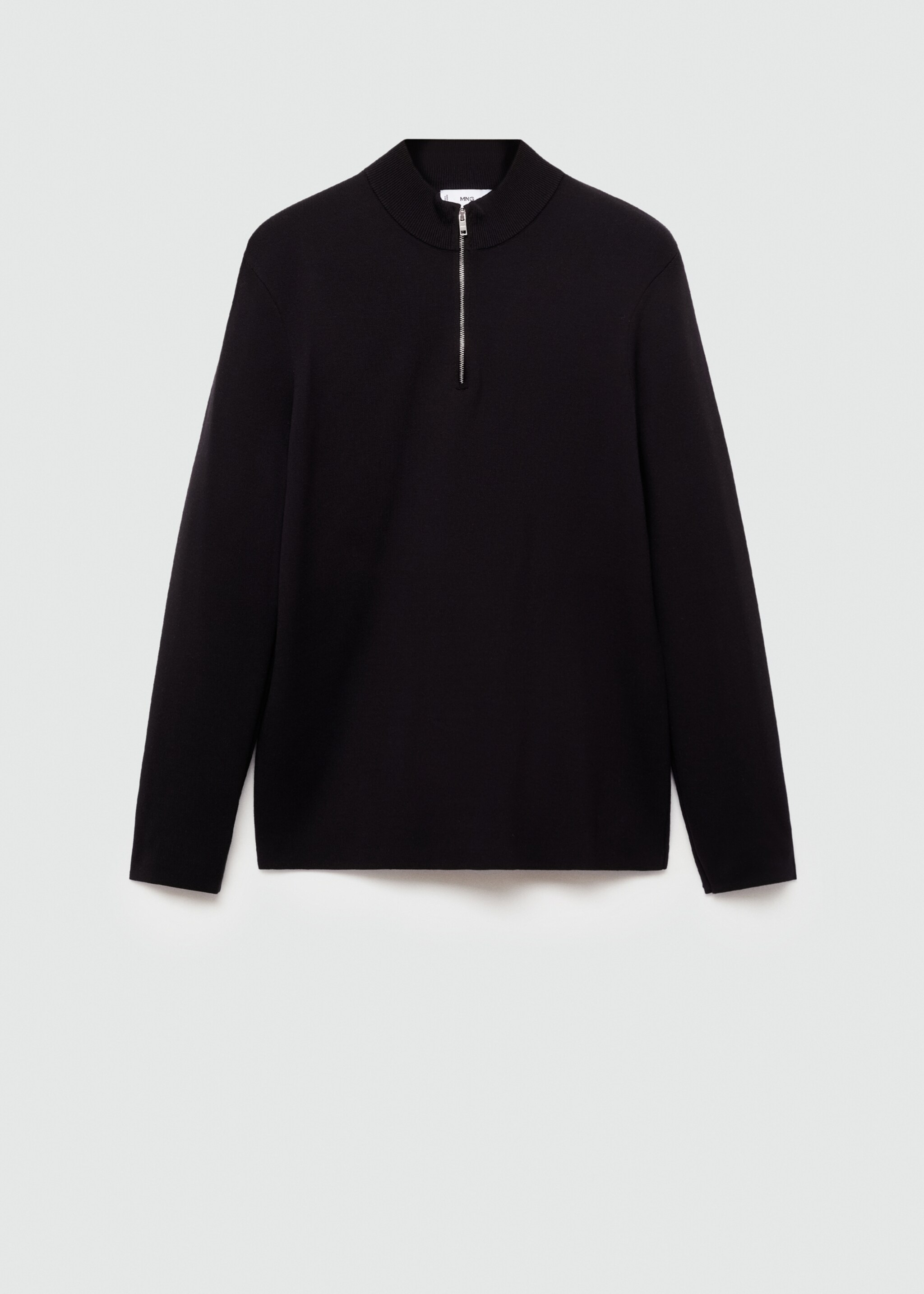 Medium-knit sweater with zip-up perkins neck - Article without model, Black. Ref: 77025975-00.