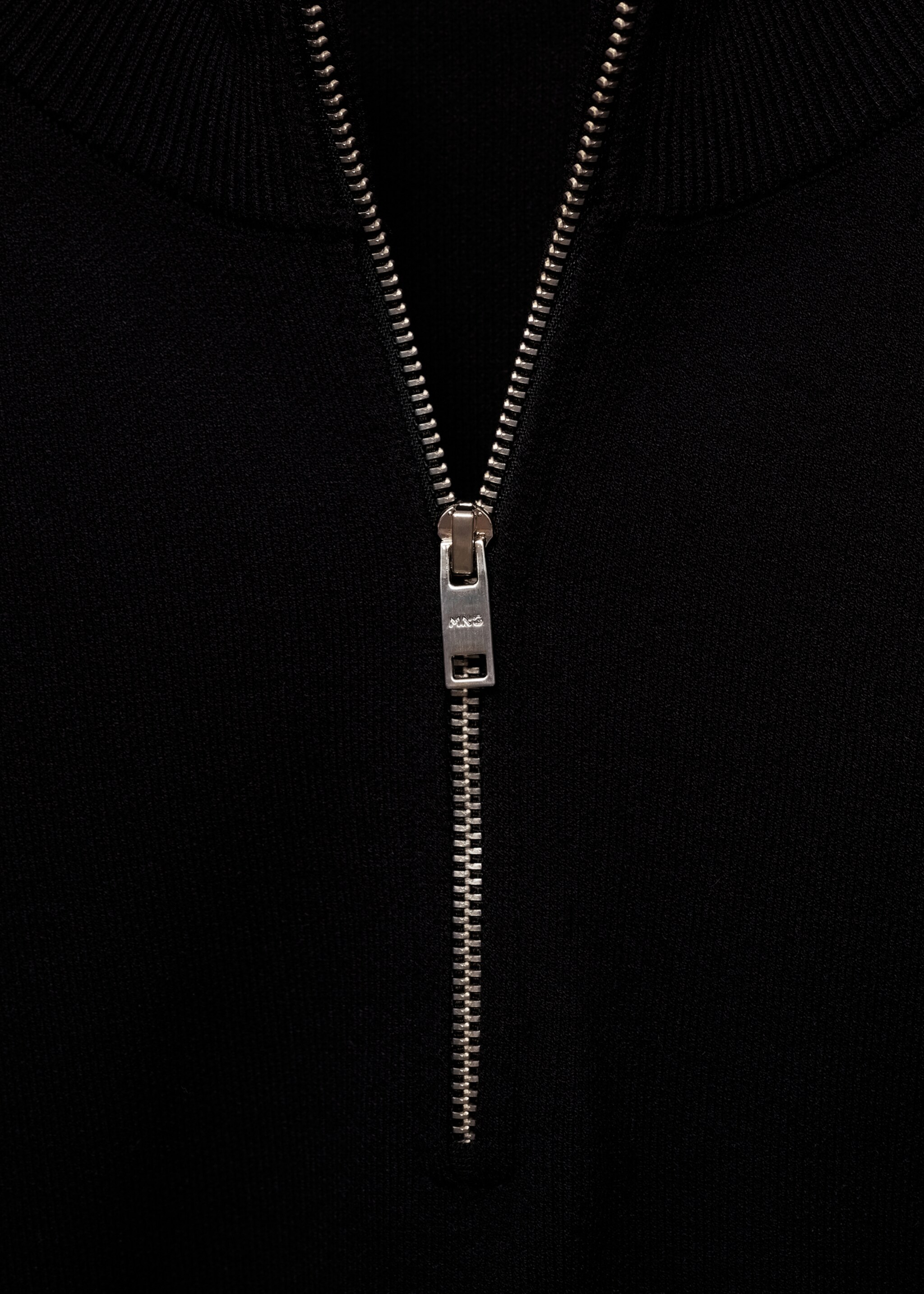 Medium-knit sweater with zip-up perkins neck - Details of the article 8, Black. Ref: 77025975-00.