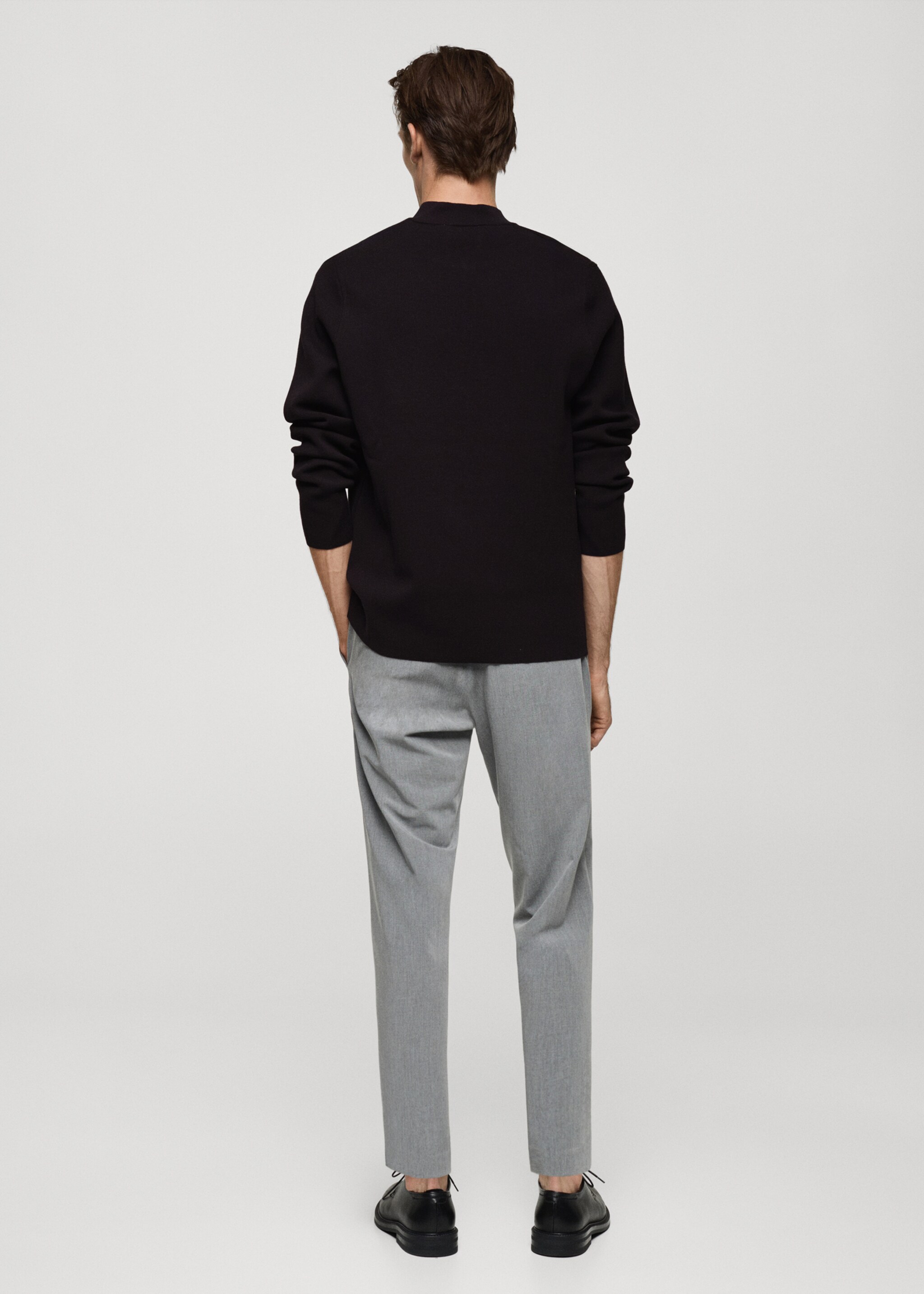 Medium-knit sweater with zip-up perkins neck - Reverse of the article, Black. Ref: 77025975-00.