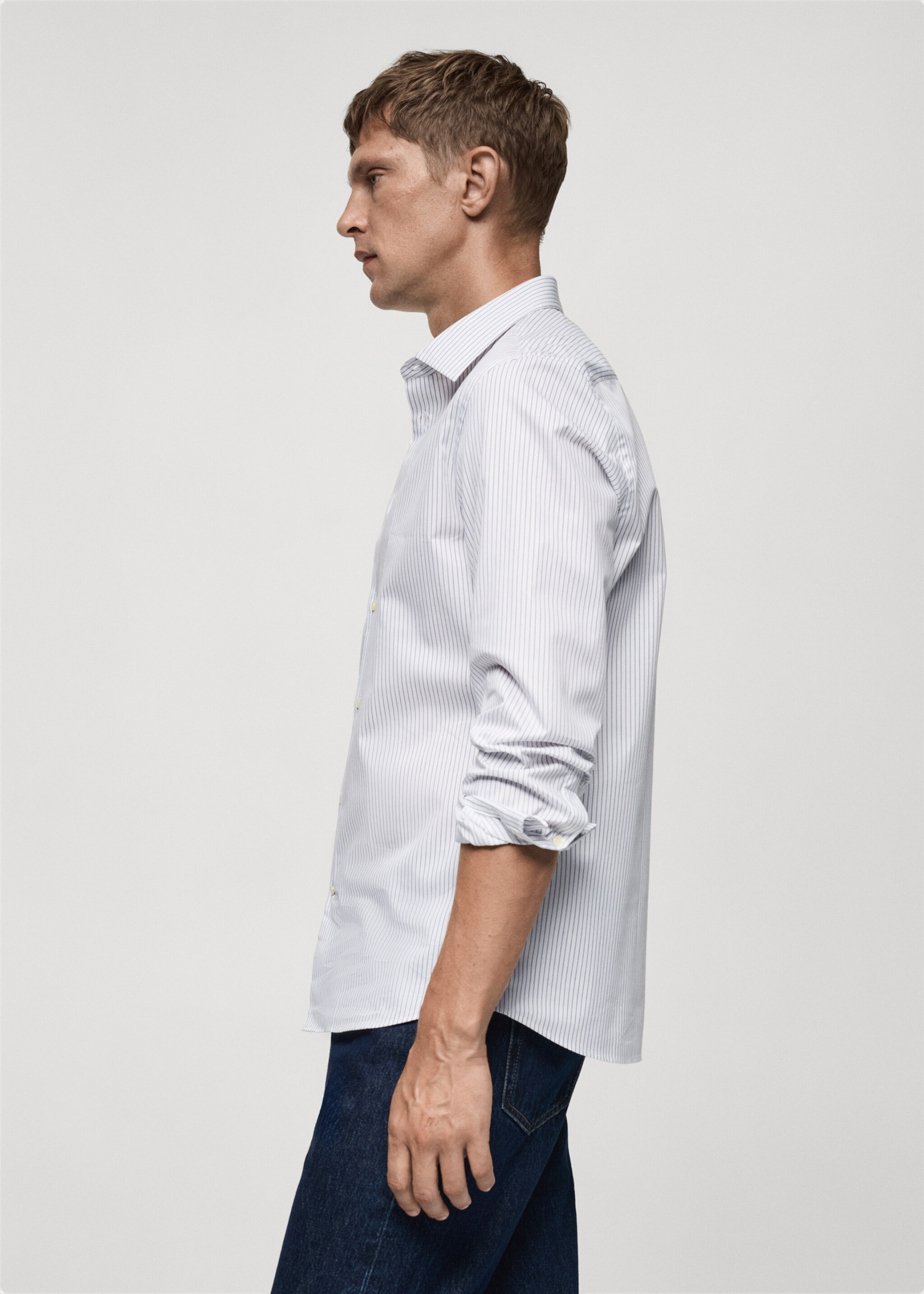 Camisa slim fit algodón rayas - Detalle del artículo 2, Blanco. Ref: 77025981-00.