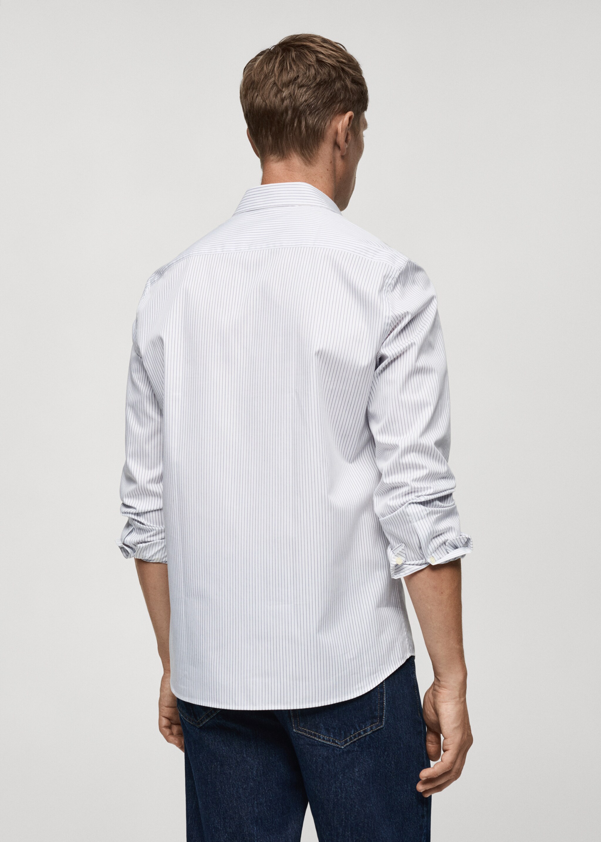 Camisa slim fit algodón rayas - Reverso del artículo, Blanco. Ref: 77025981-00.