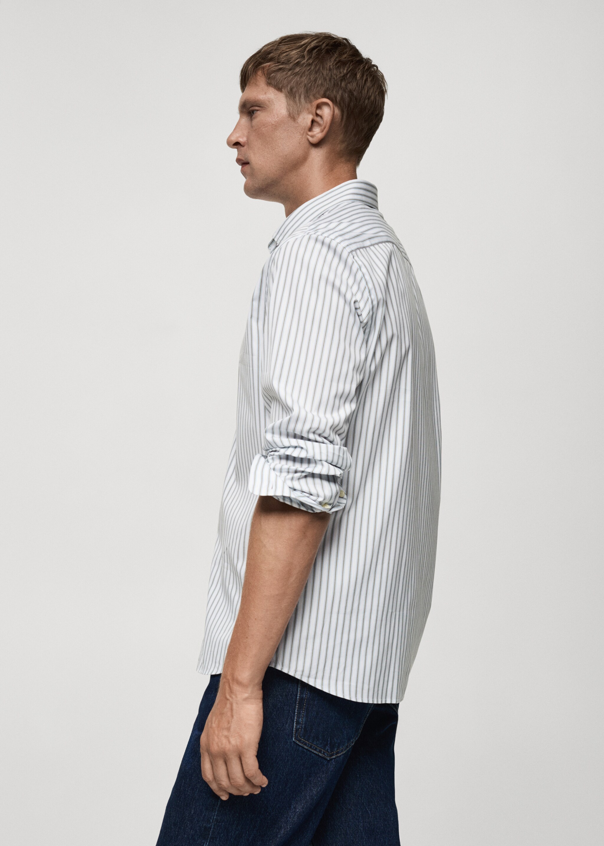 Camisa slim fit algodón rayas - Detalle del artículo 2, Khaki. Ref: 77025981-00.