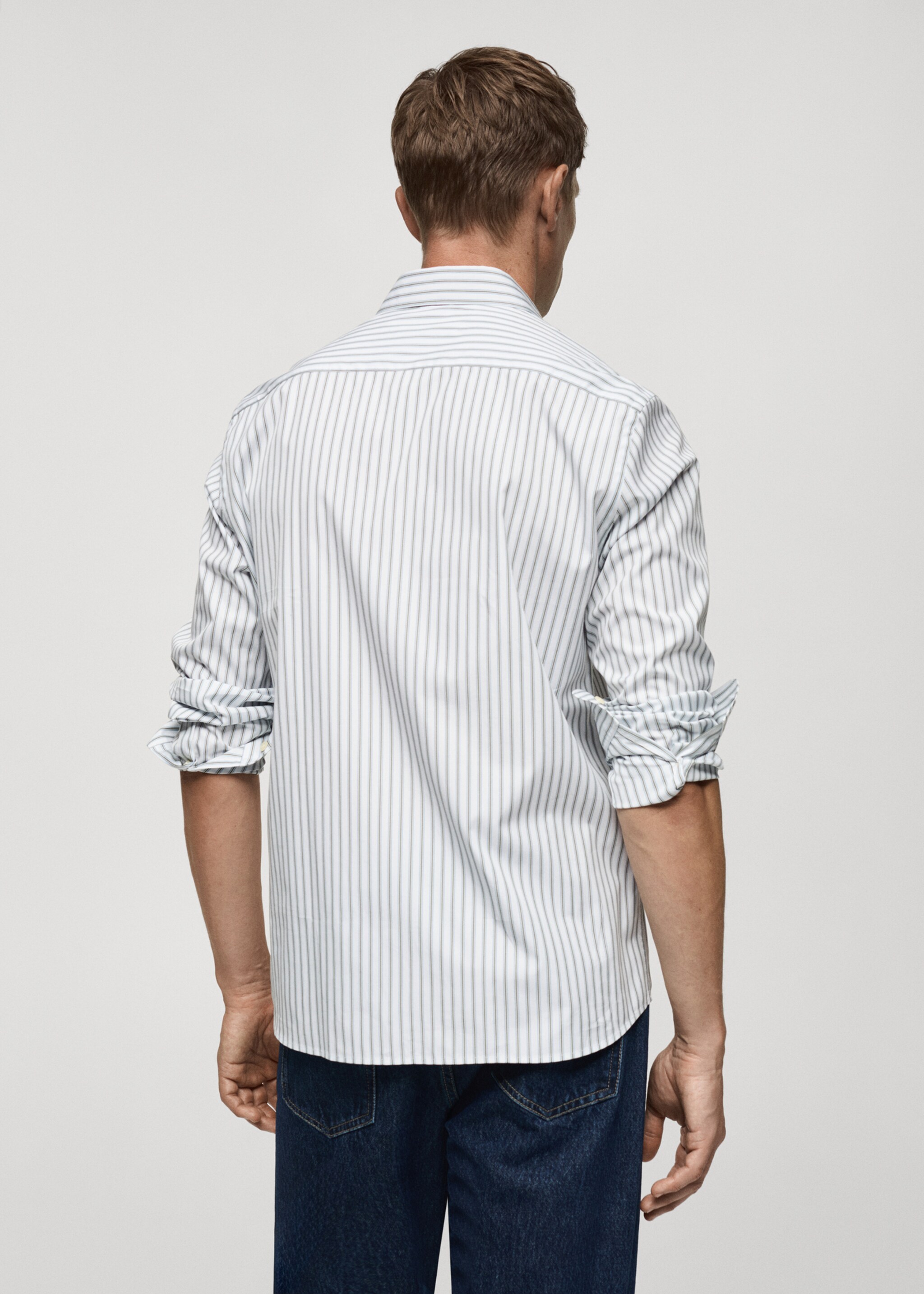 Camisa slim fit algodón rayas - Reverso del artículo, Khaki. Ref: 77025981-00.