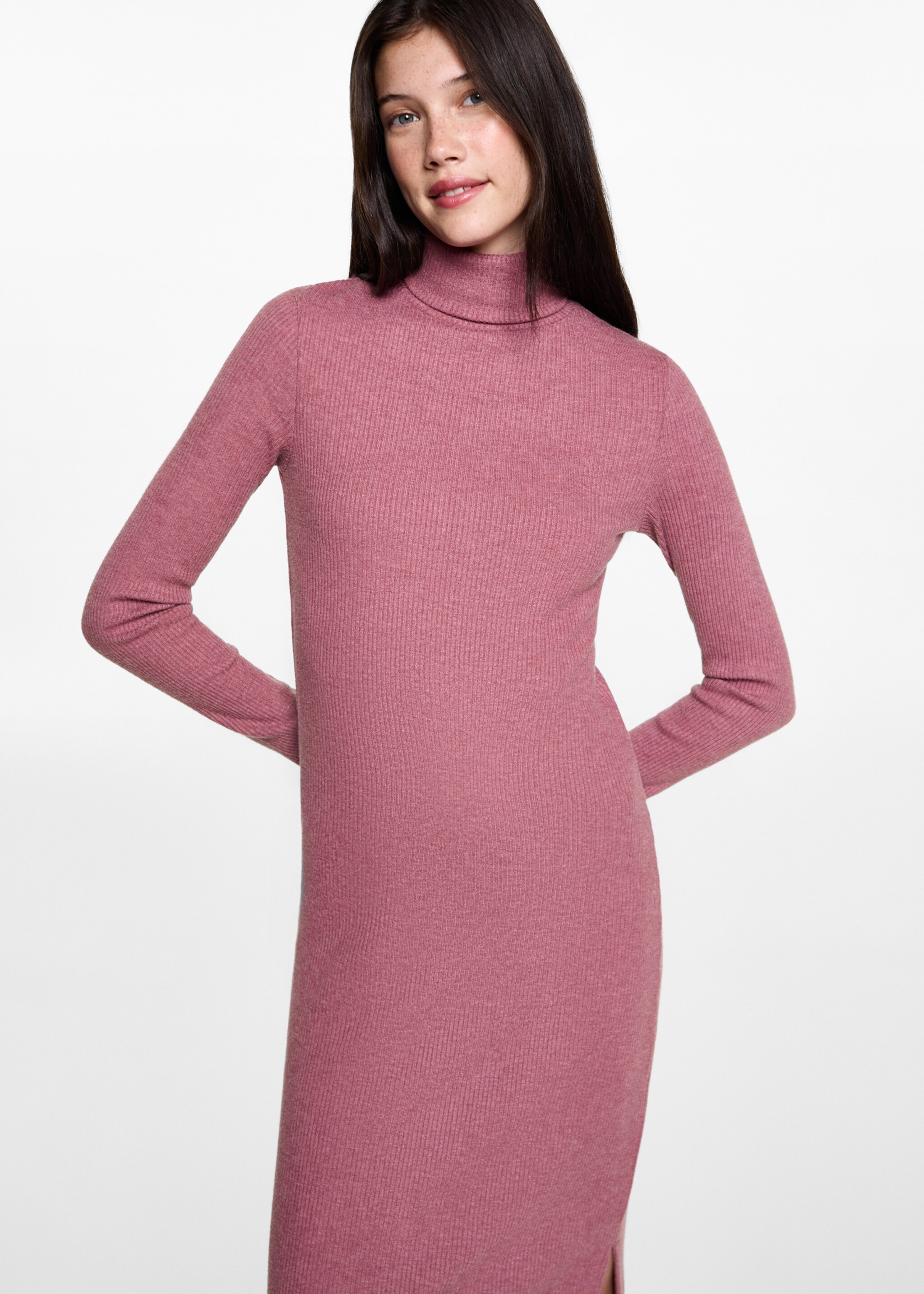 Turtle neck dress - Details of the article 1, Pastel Pink. Ref: 77025986-00.