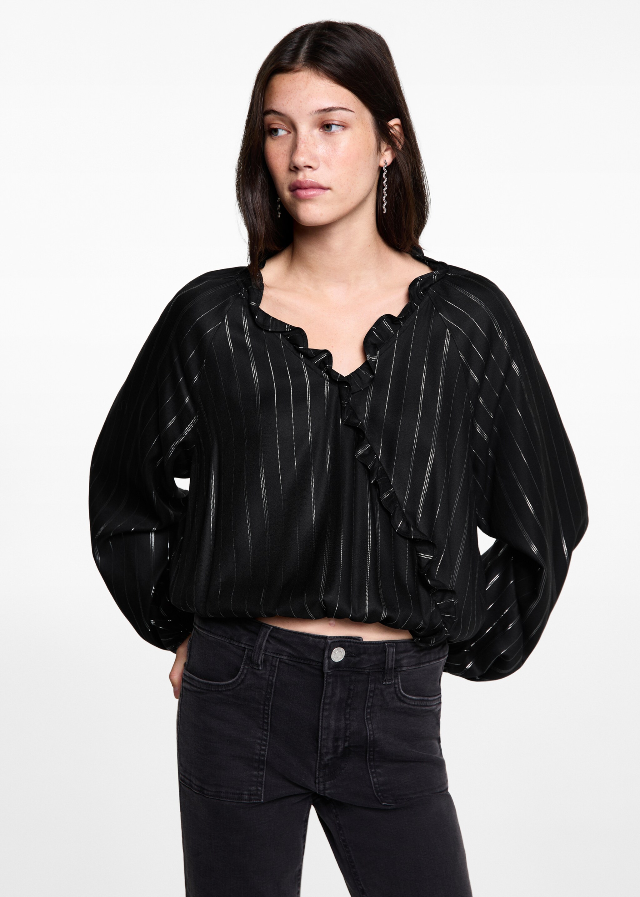Blusa lúrex rayas - Plano medio, Negro. Ref: 77026002-00.