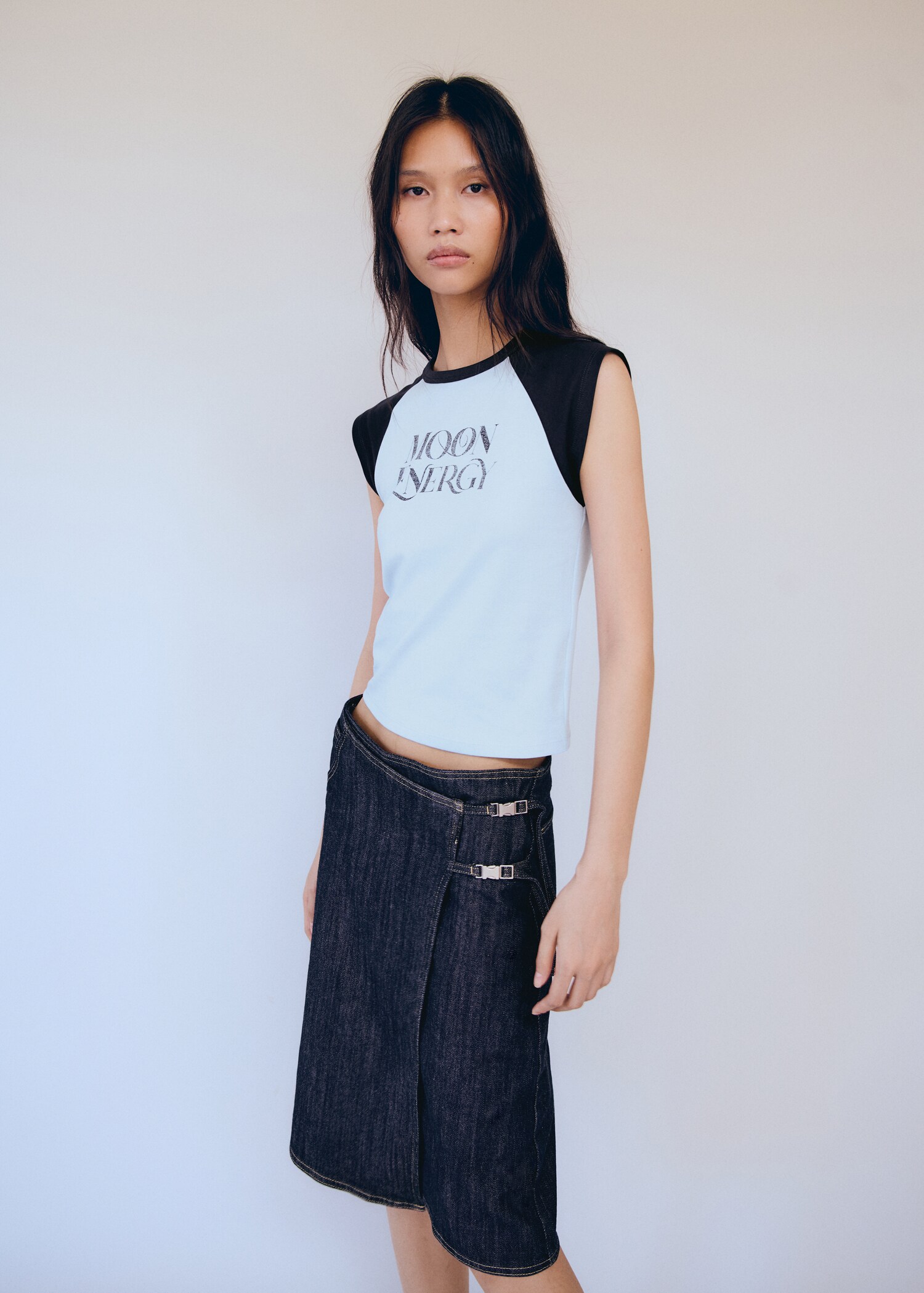 Denim skirt with metallic detail - Medium plane