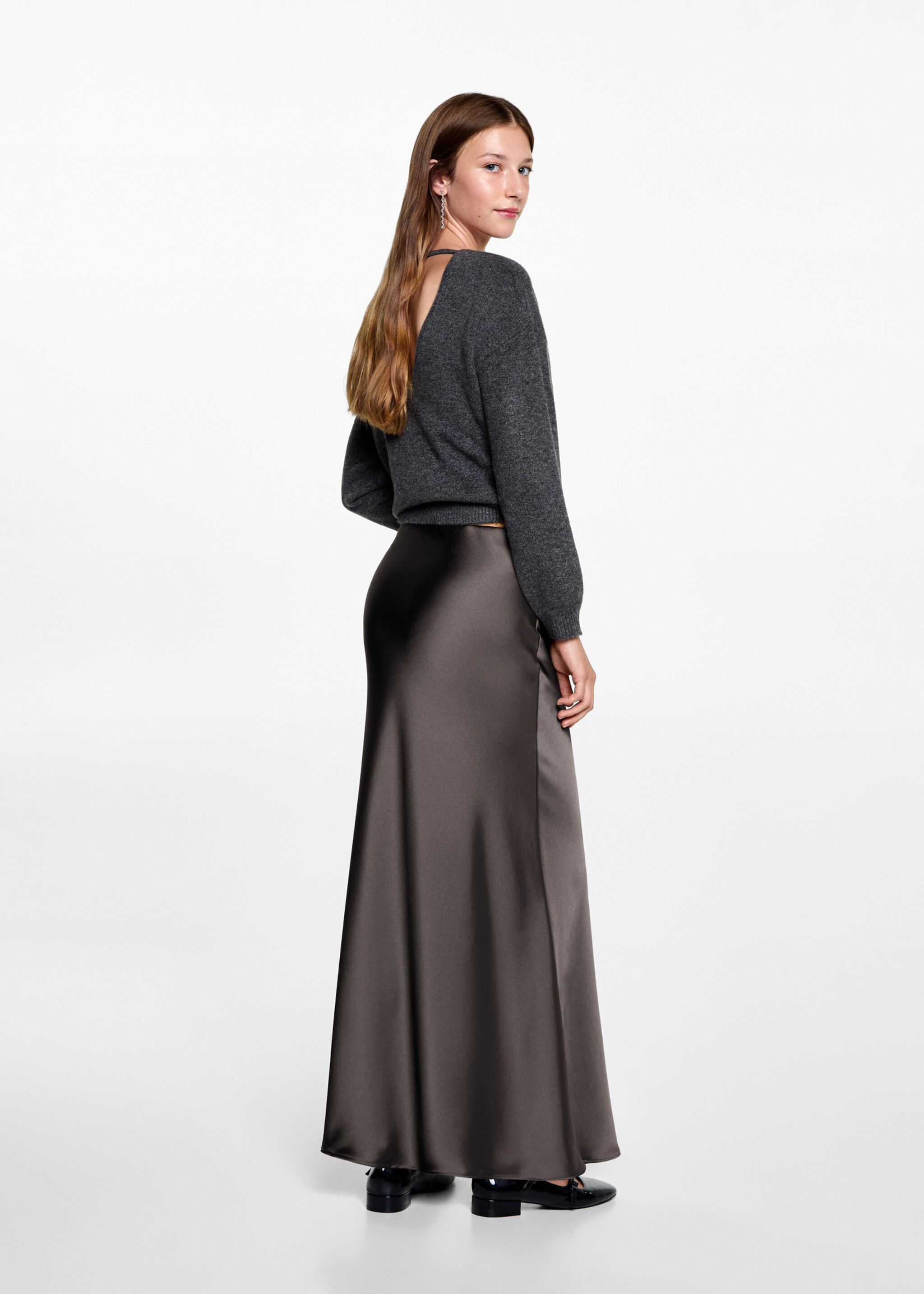 Satin long skirt - Reverse of the article, Grey. Ref: 77026350-00.