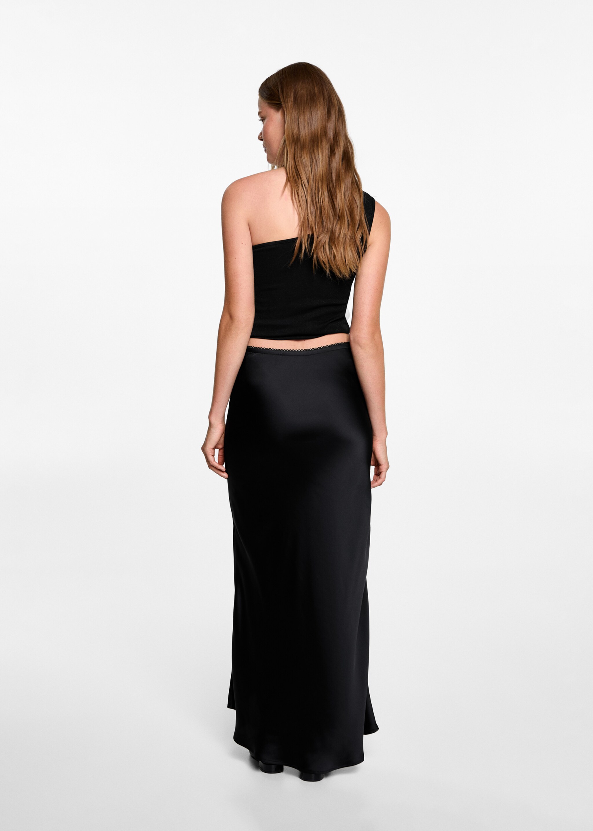 Satin long skirt - Reverse of the article, Black. Ref: 77026351-00.