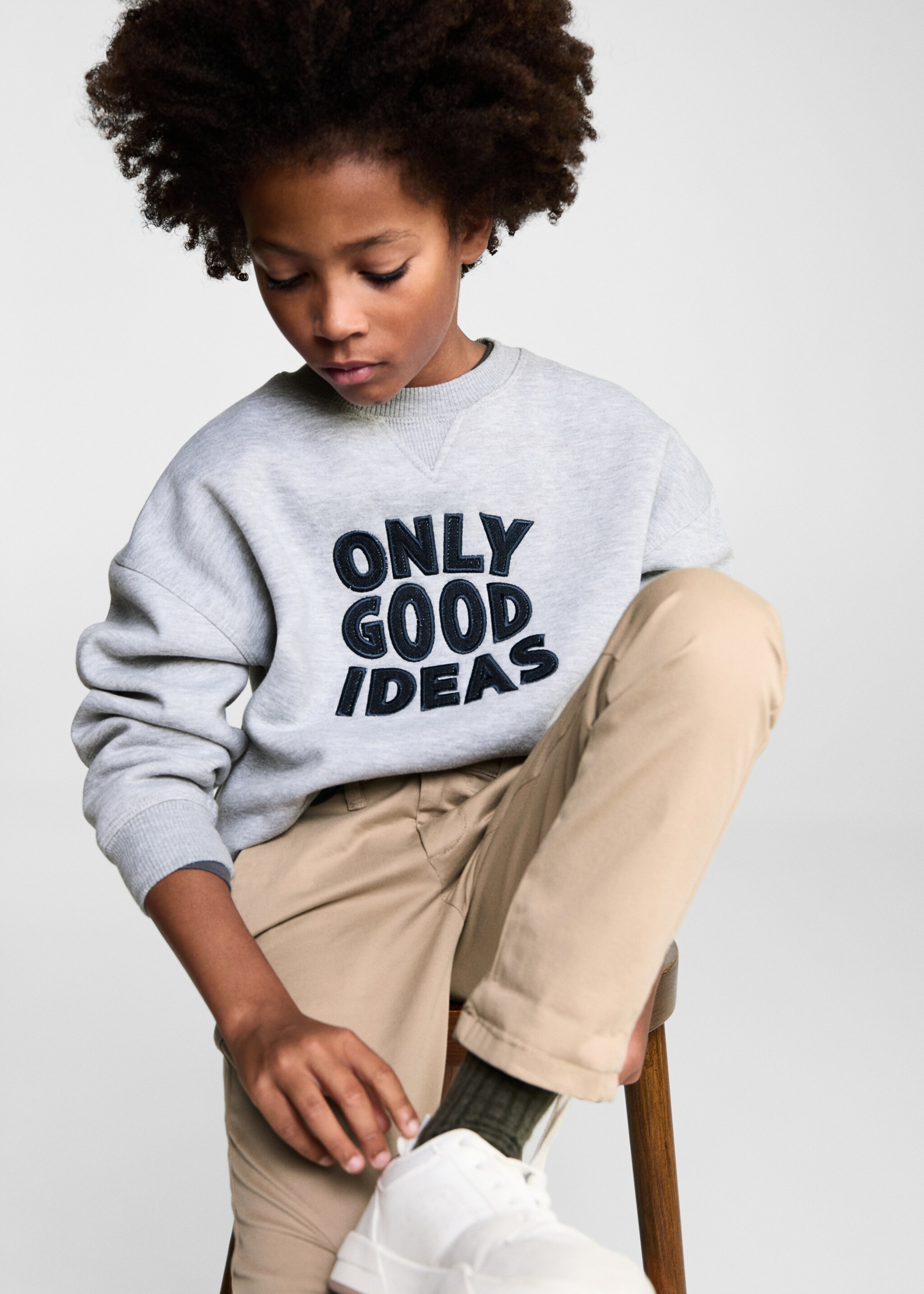 Embroidered detail cotton sweatshirt - Medium plane, Medium Heather Grey. Ref: 77026731-00.