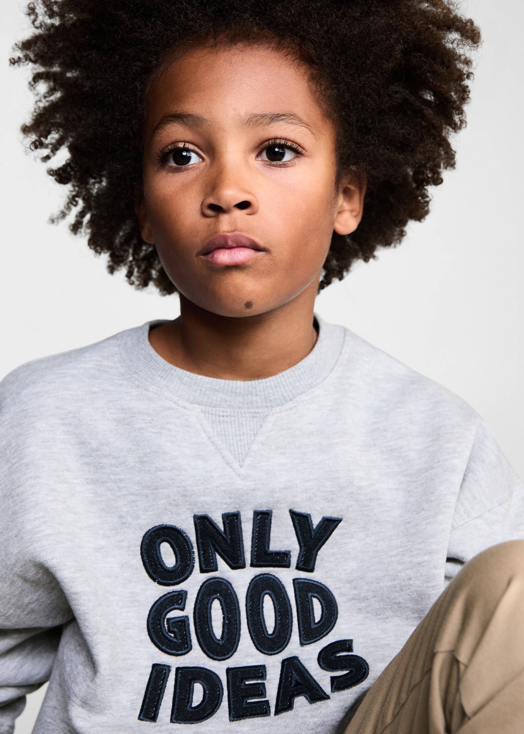 Embroidered detail cotton sweatshirt - Details of the article 1, Medium Heather Grey. Ref: 77026731-00.