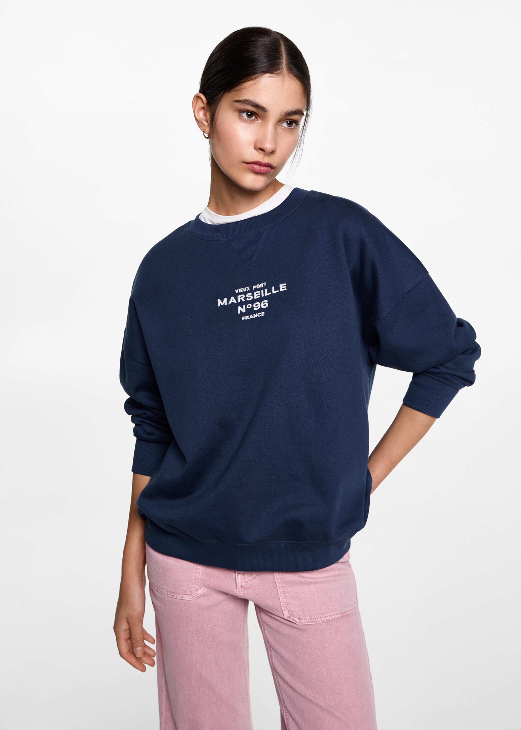 Printed cotton sweatshirt - Medium plane, Blue. Ref: 77026737-00.