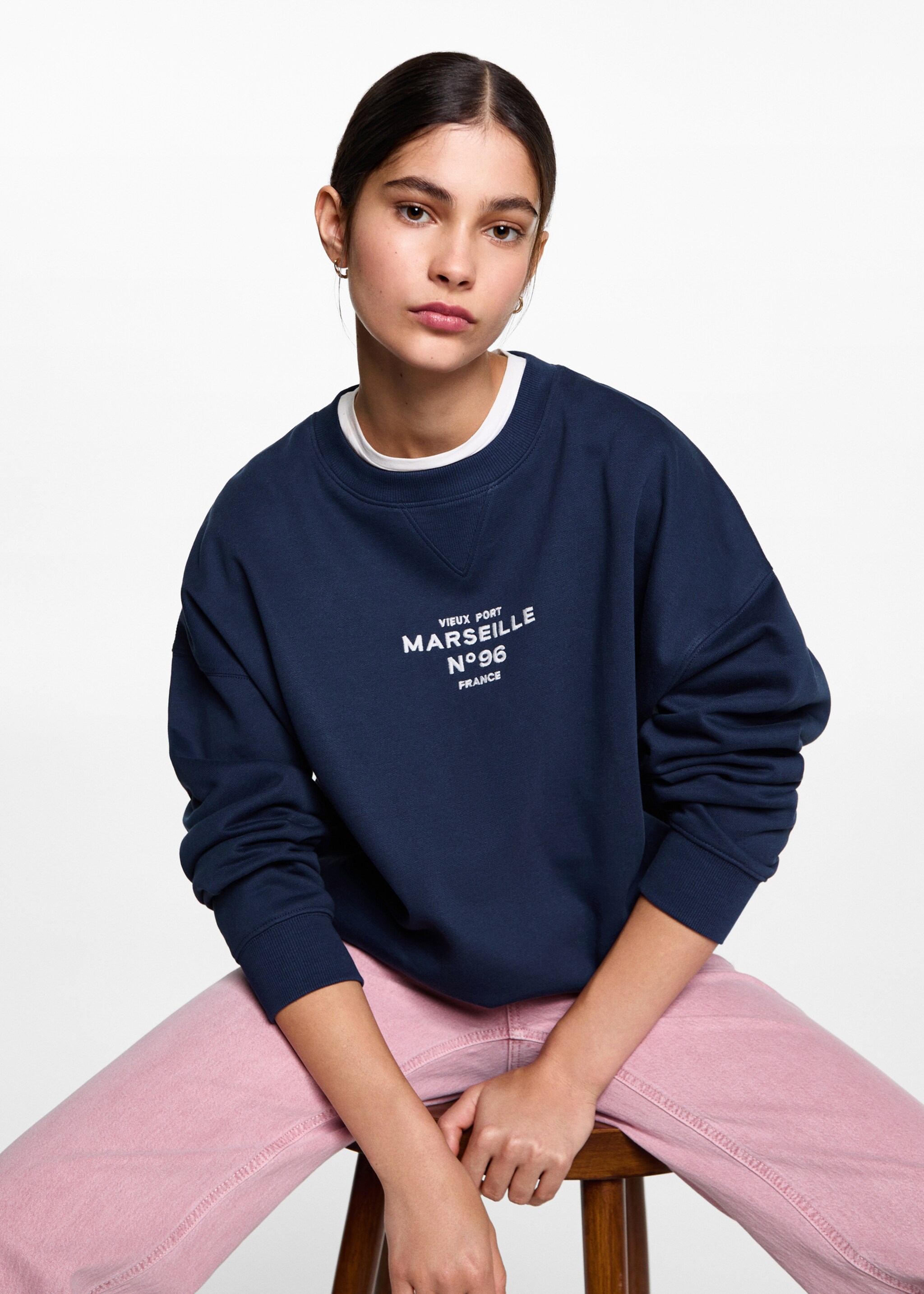 Printed cotton sweatshirt - Details of the article 2, Blue. Ref: 77026737-00.