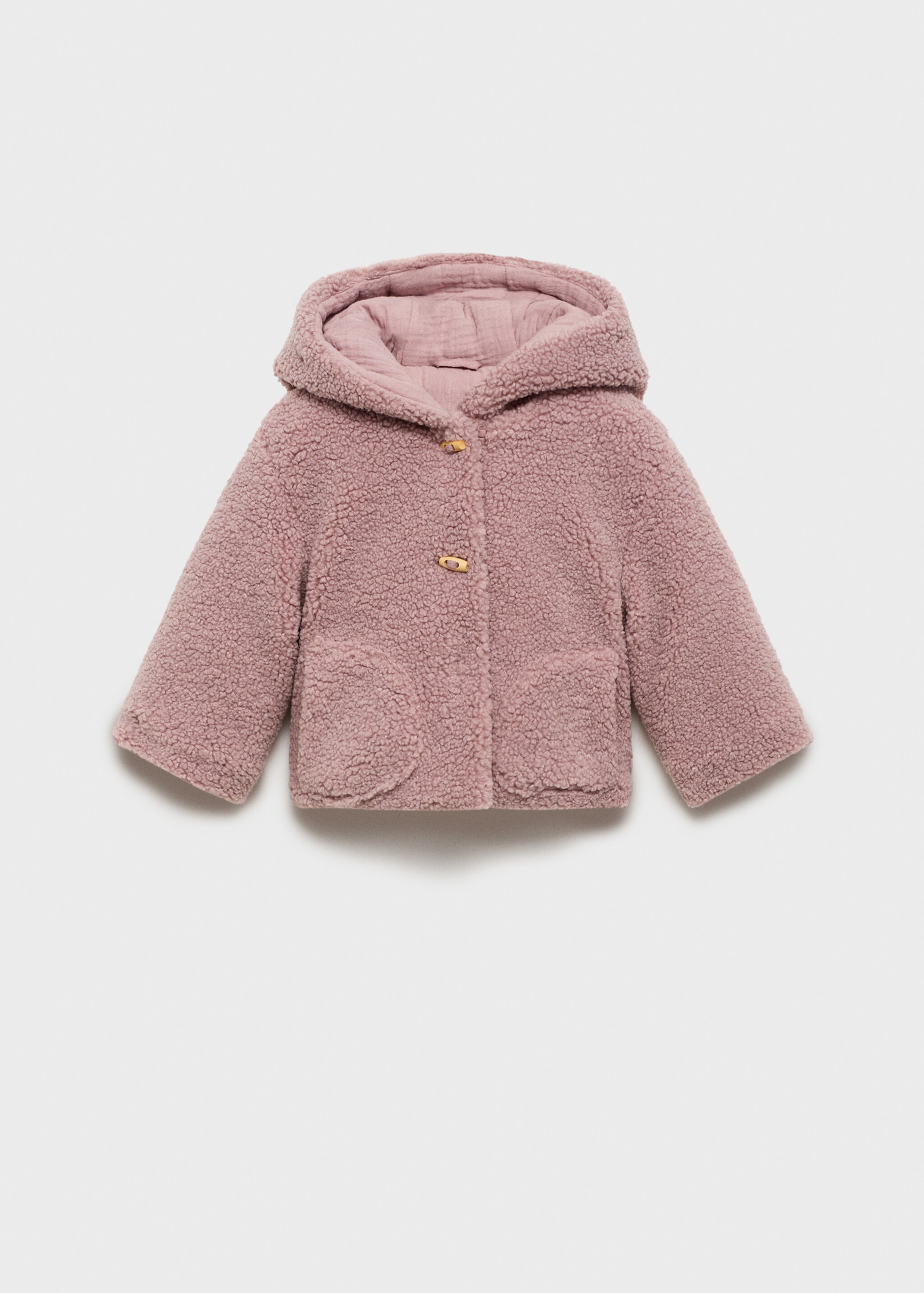 Shearling-effect hooded coat - Article without model, Pink. Ref: 77026740-00.
