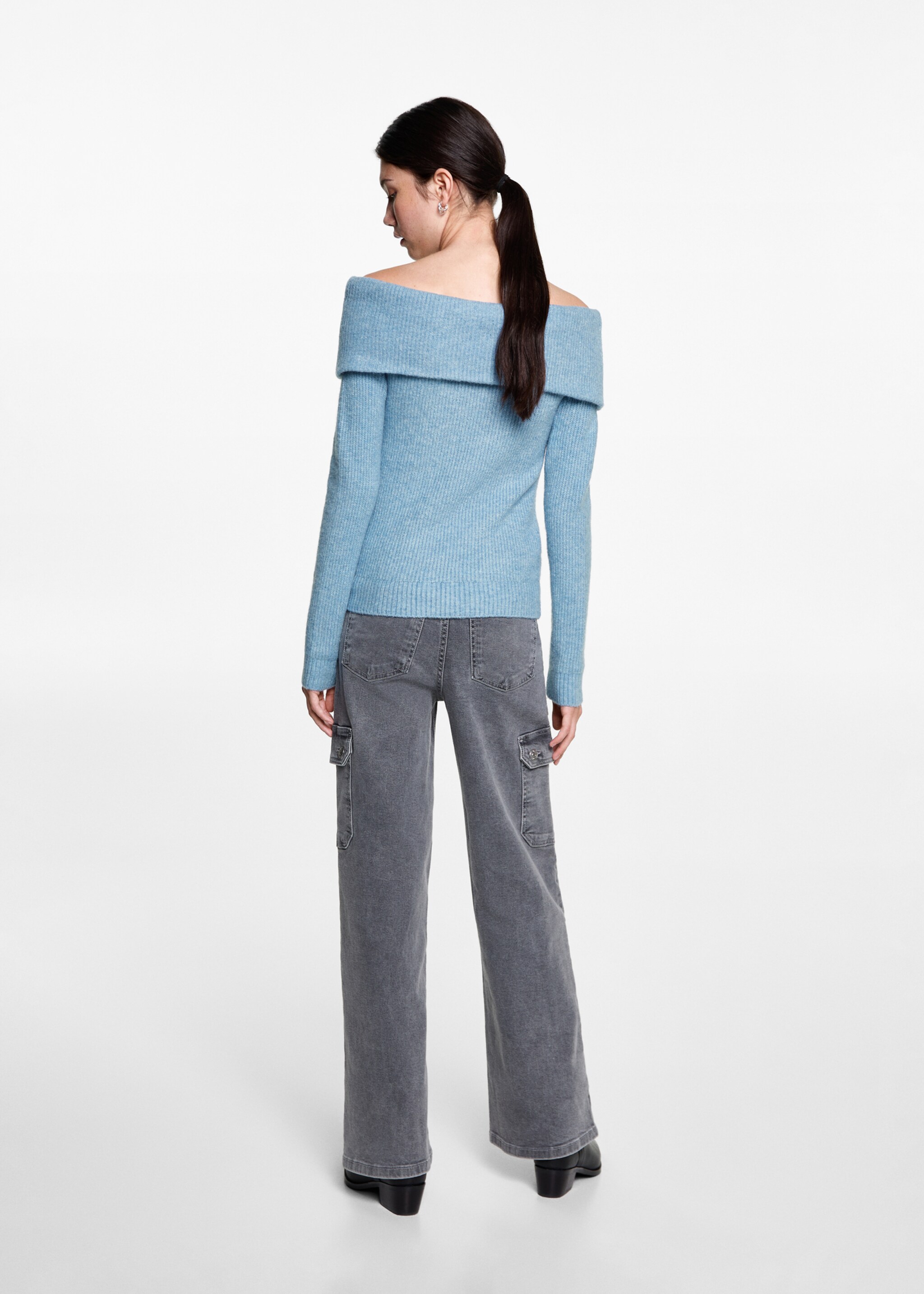 Schulterfreier Strickpullover - Rückseite des Artikels, Himmelblau. Ref: 77026750-00.