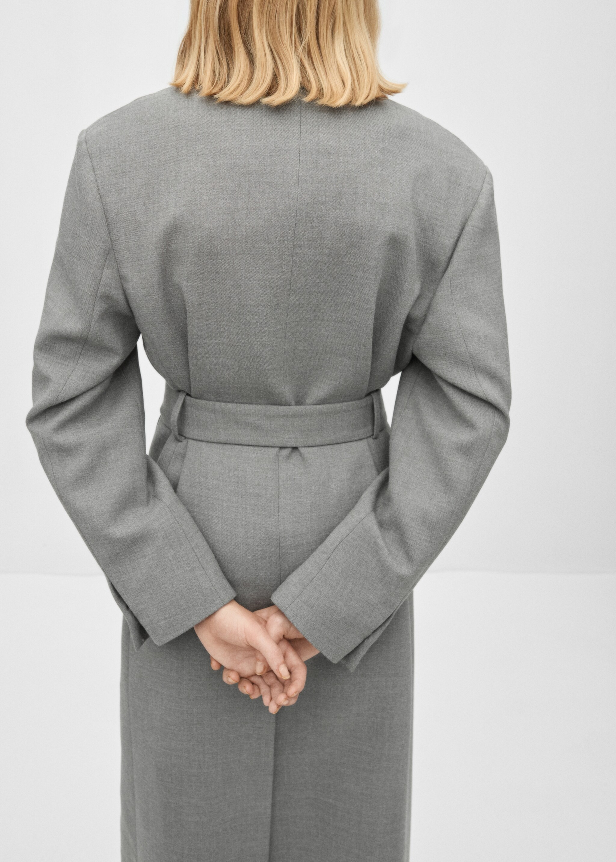Double-breasted coat with belt - Reverse of the article, Grey. Ref: 77026765-00.