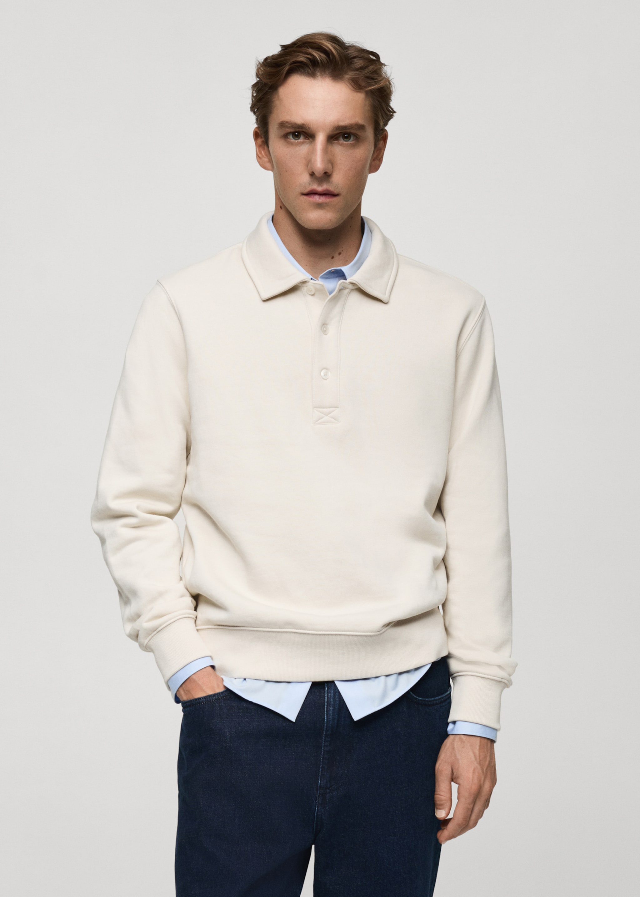 Sudadera polo mezcla algodón - Plano medio, Crudo. Ref: 77027113-00.