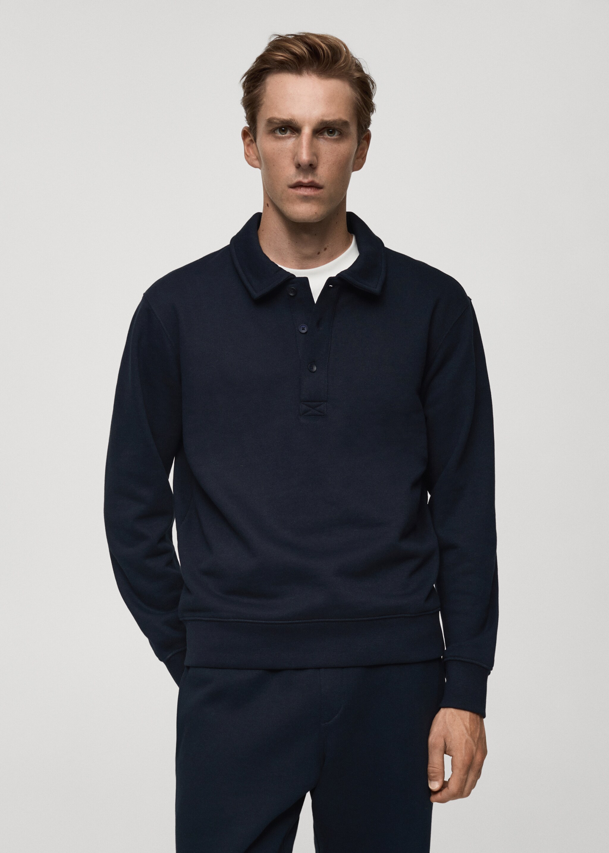 Sudadera polo mezcla algodón - Plano medio, Azul marino oscuro. Ref: 77027113-00.