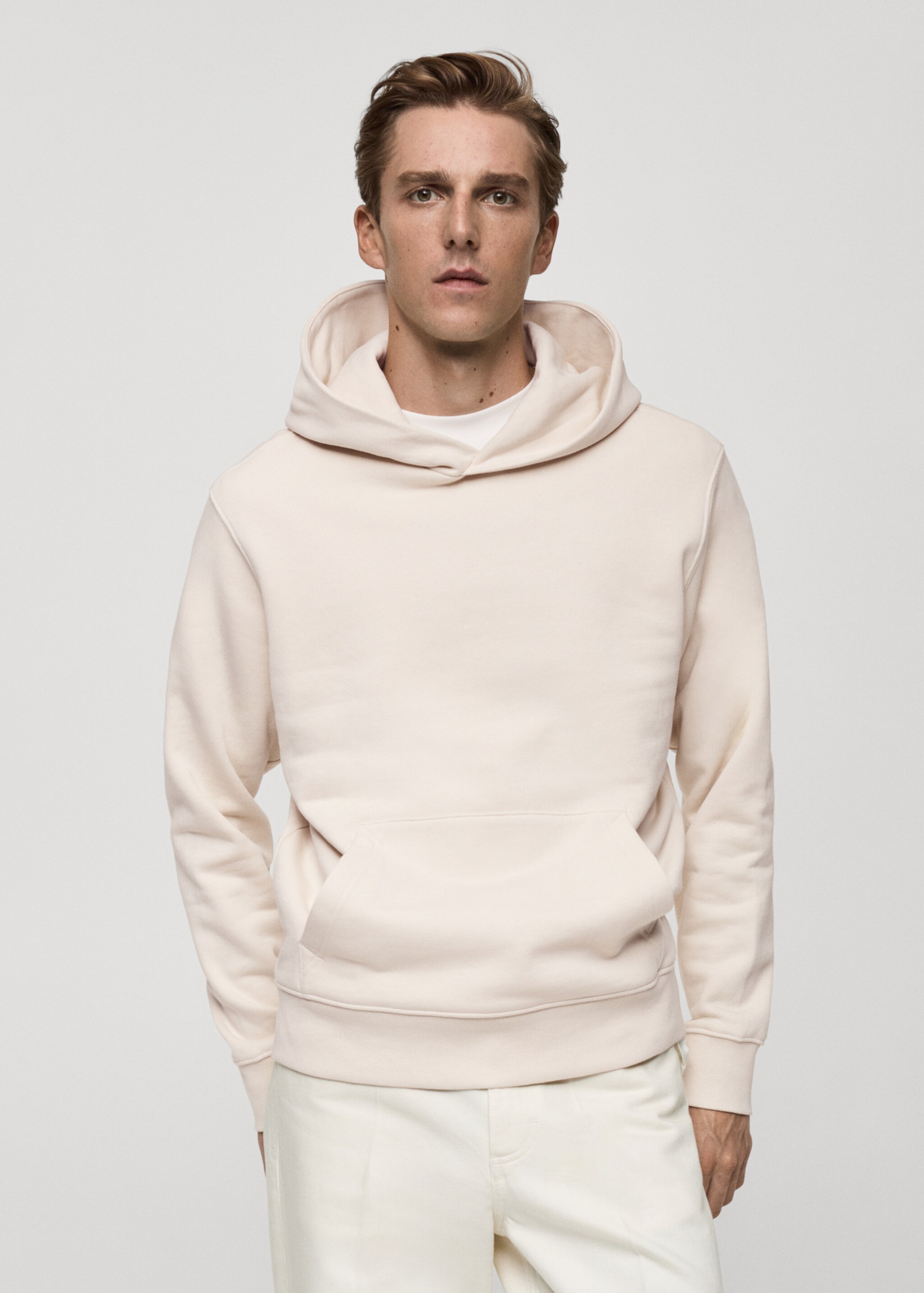 Cotton kangaroo-hooded sweatshirt - Medium plane, Ecru. Ref: 77027115-00.