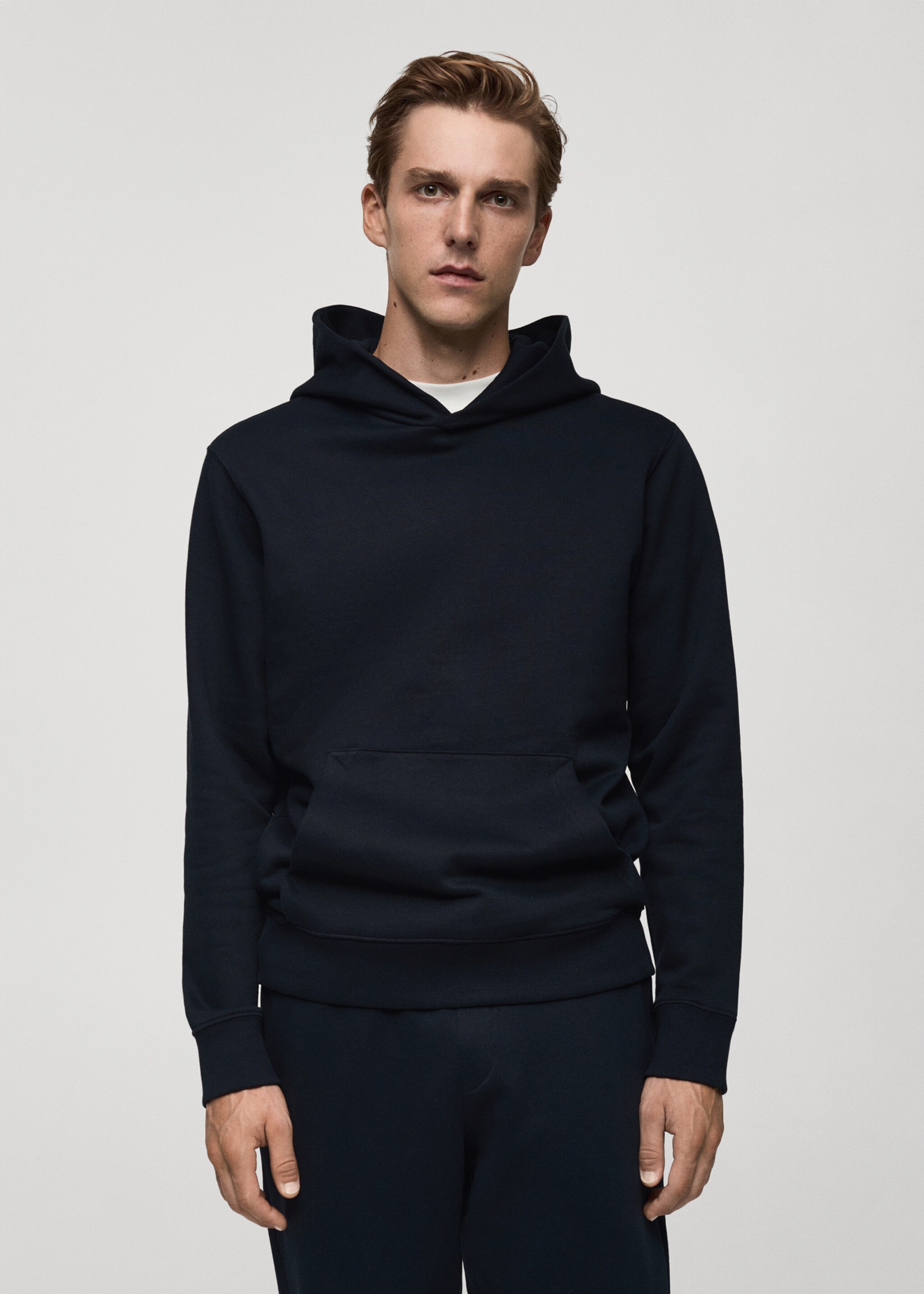Cotton kangaroo-hooded sweatshirt - Medium plane, Dark Navy. Ref: 77027115-00.