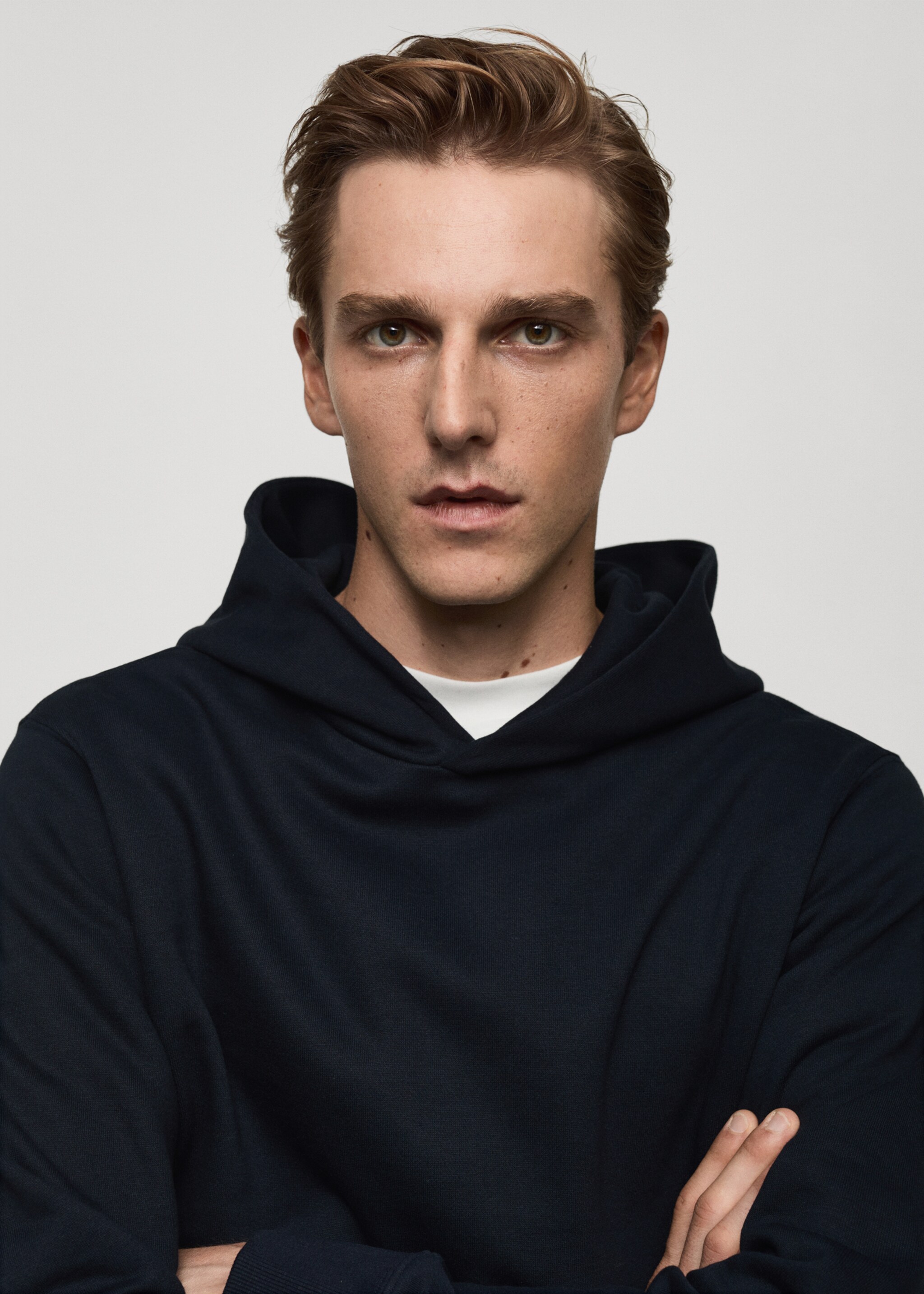 Cotton kangaroo-hooded sweatshirt - Details of the article 1, Dark Navy. Ref: 77027115-00.