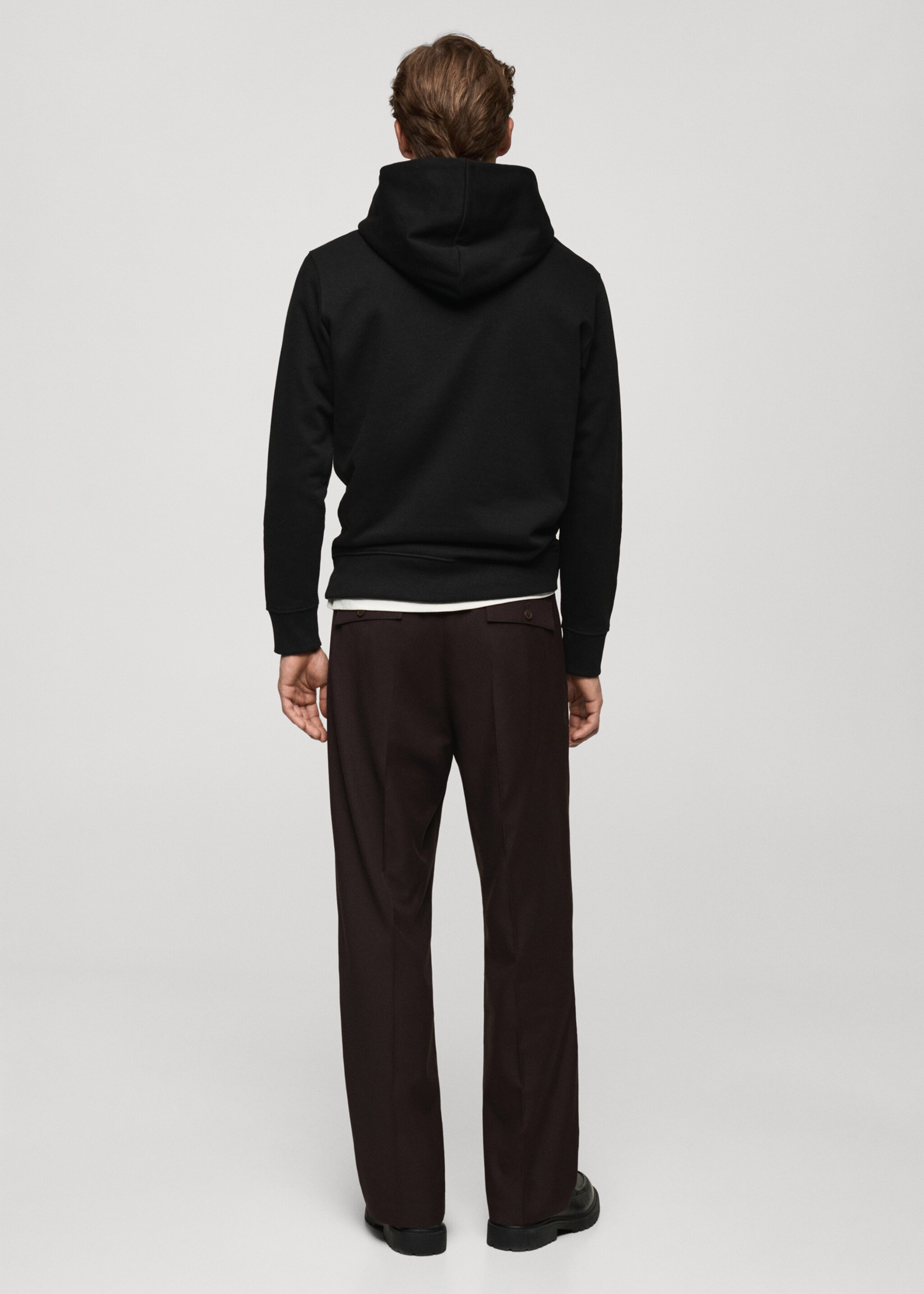 Baumwoll-Kapuzensweatshirt mit Känguru-Tasche - Rückseite des Artikels, Schwarz. Ref: 77027115-00.