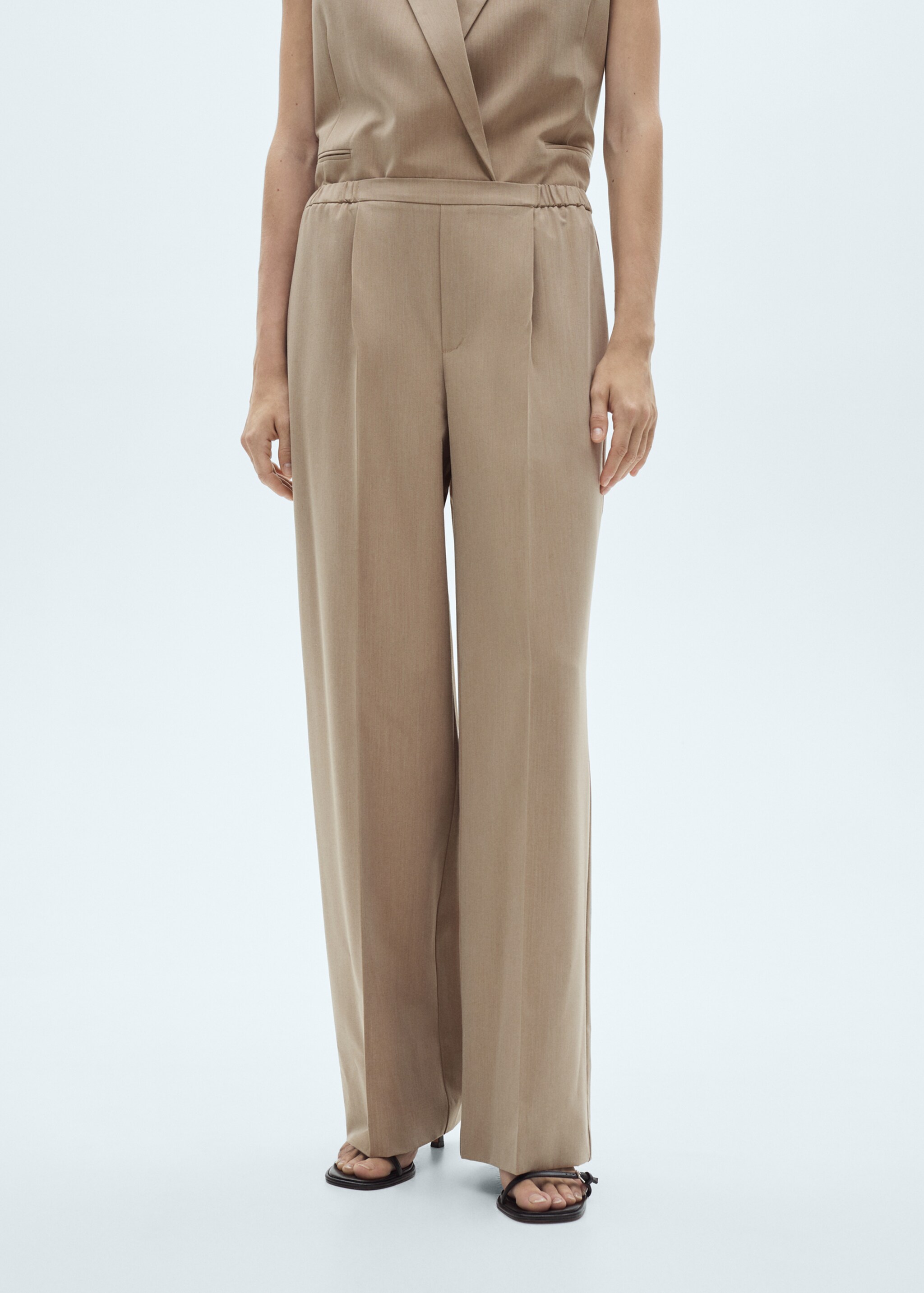 Elastic waist suit trousers - Medium plane, Beige. Ref: 77027649-00.