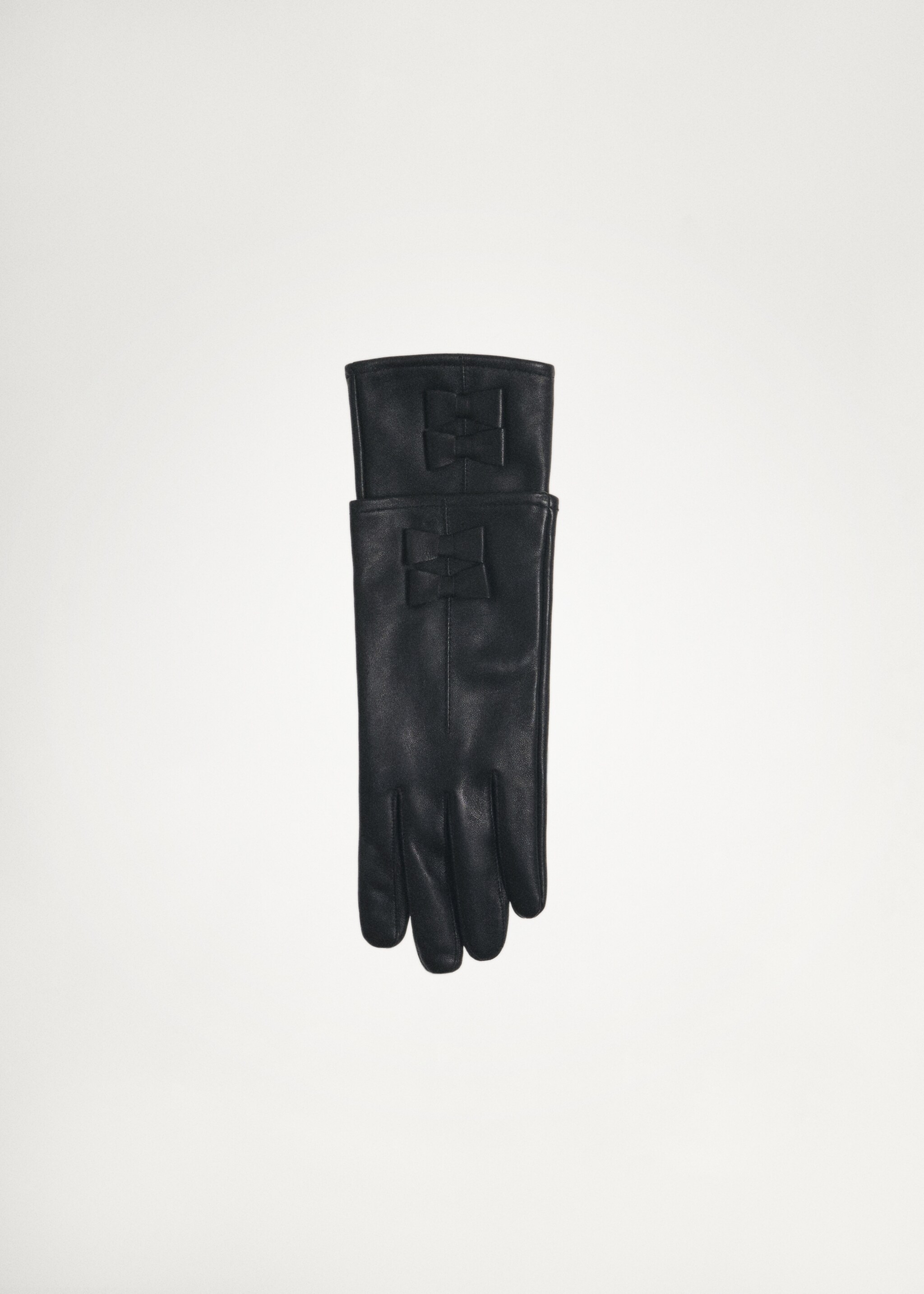 Leren handschoenen met strikdetail - Detail van het artikel 5, Zwart. Ref: 77027654-00.