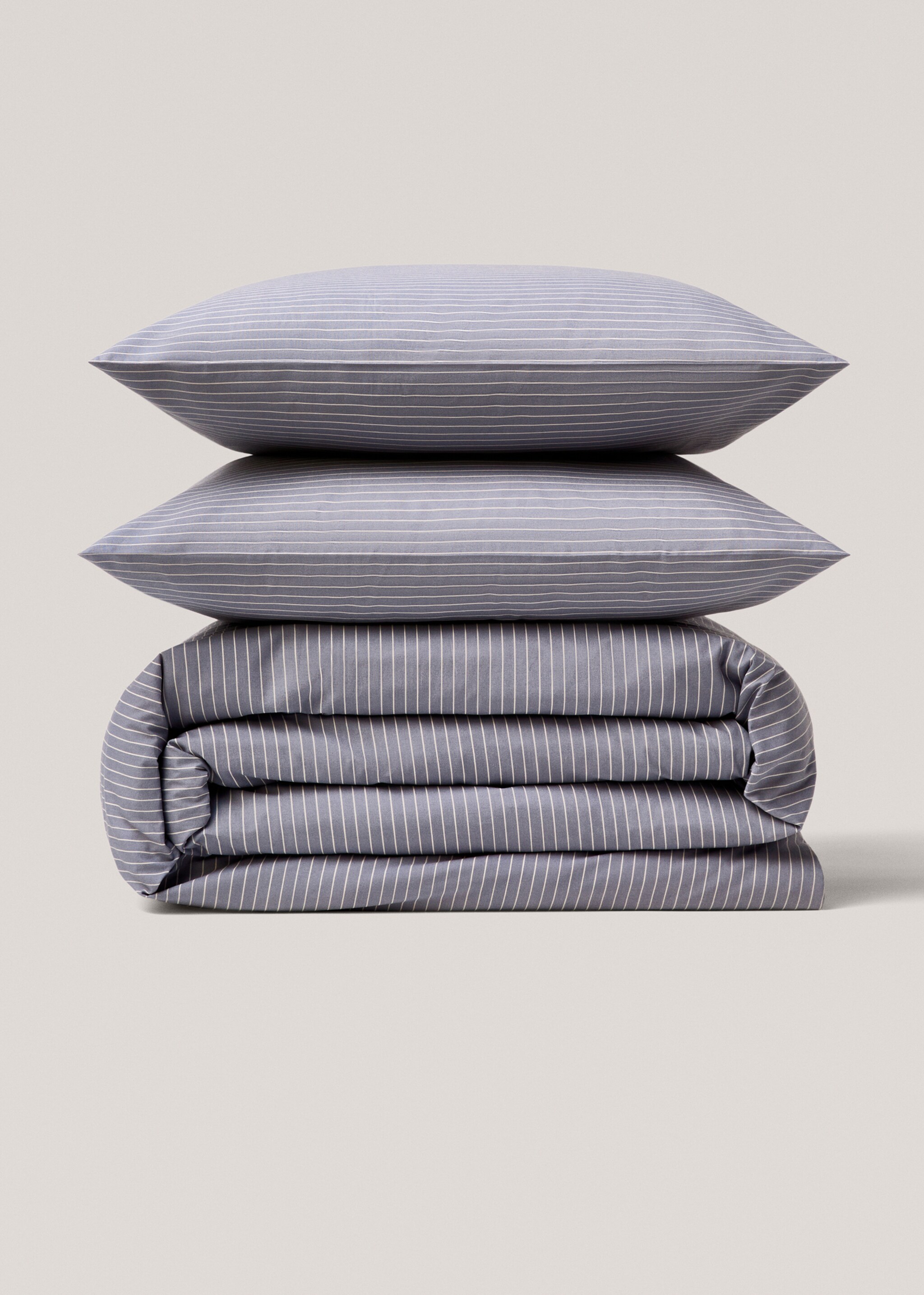 Percale cotton striped duvet cover for 150cm bed - Article without model, Blue. Ref: 77027666-00.