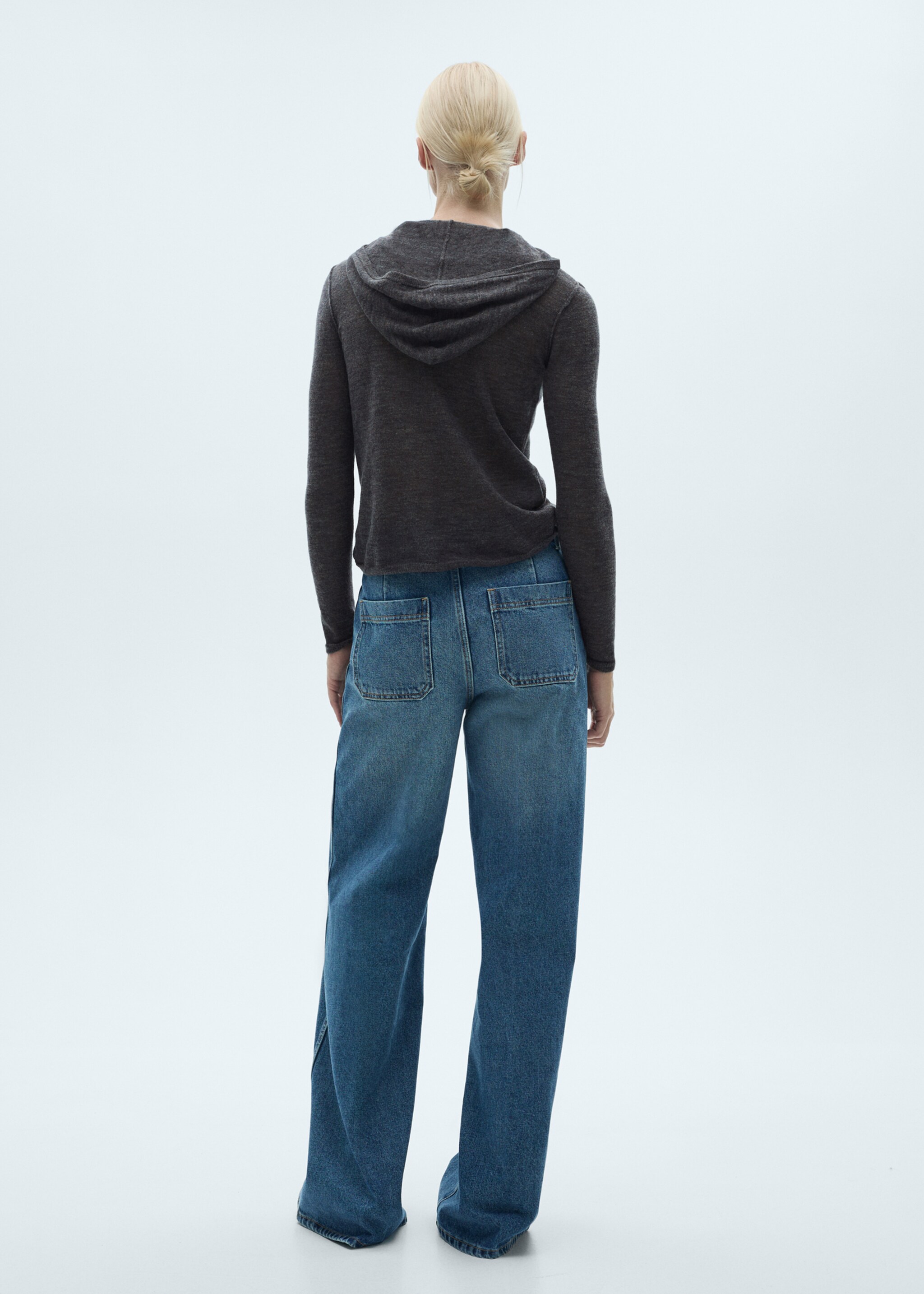 Hooded knit sweater - Reverse of the article, Charcoal. Ref: 77027669-00.
