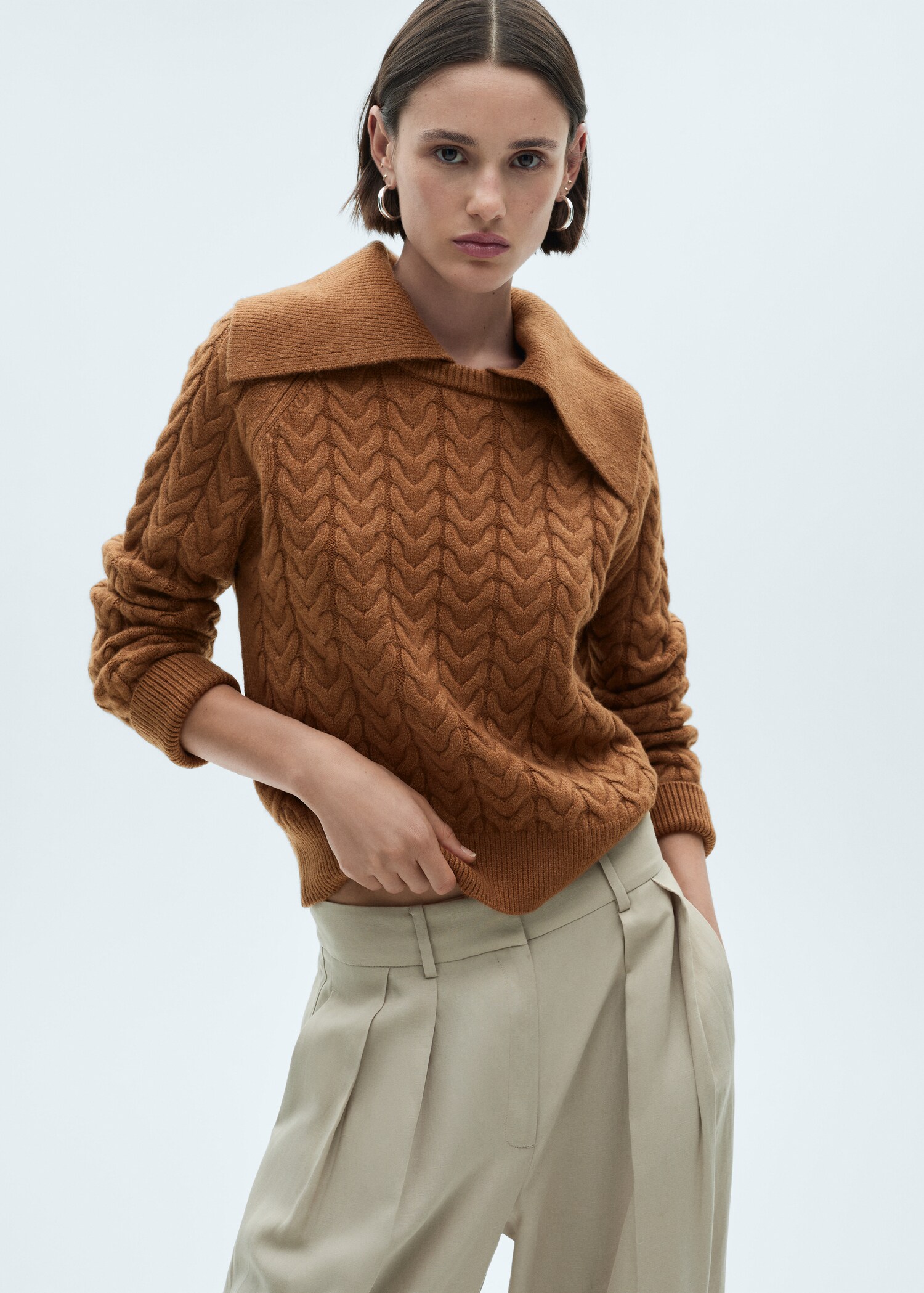 Braided sweater with lapel collar - Medium plane