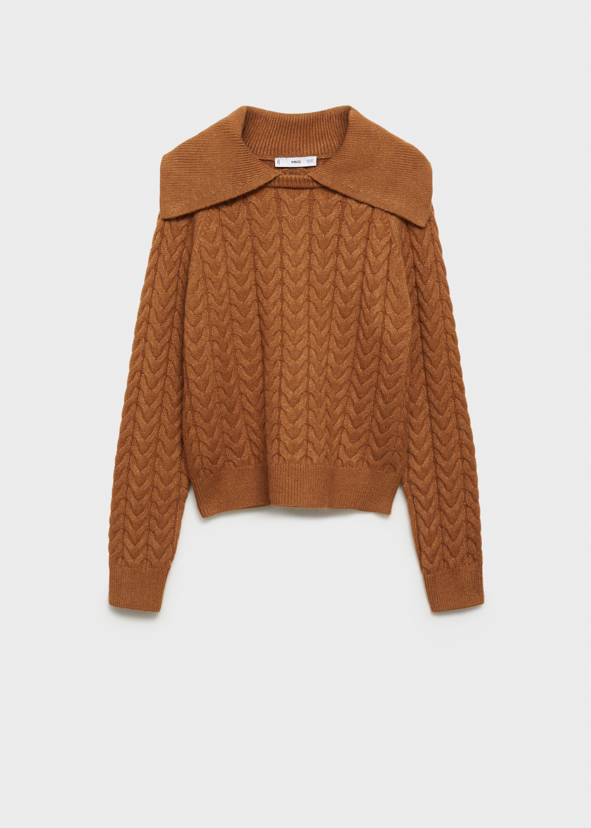Braided sweater with lapel collar - Article without model, Caramel. Ref: 77027671-00.