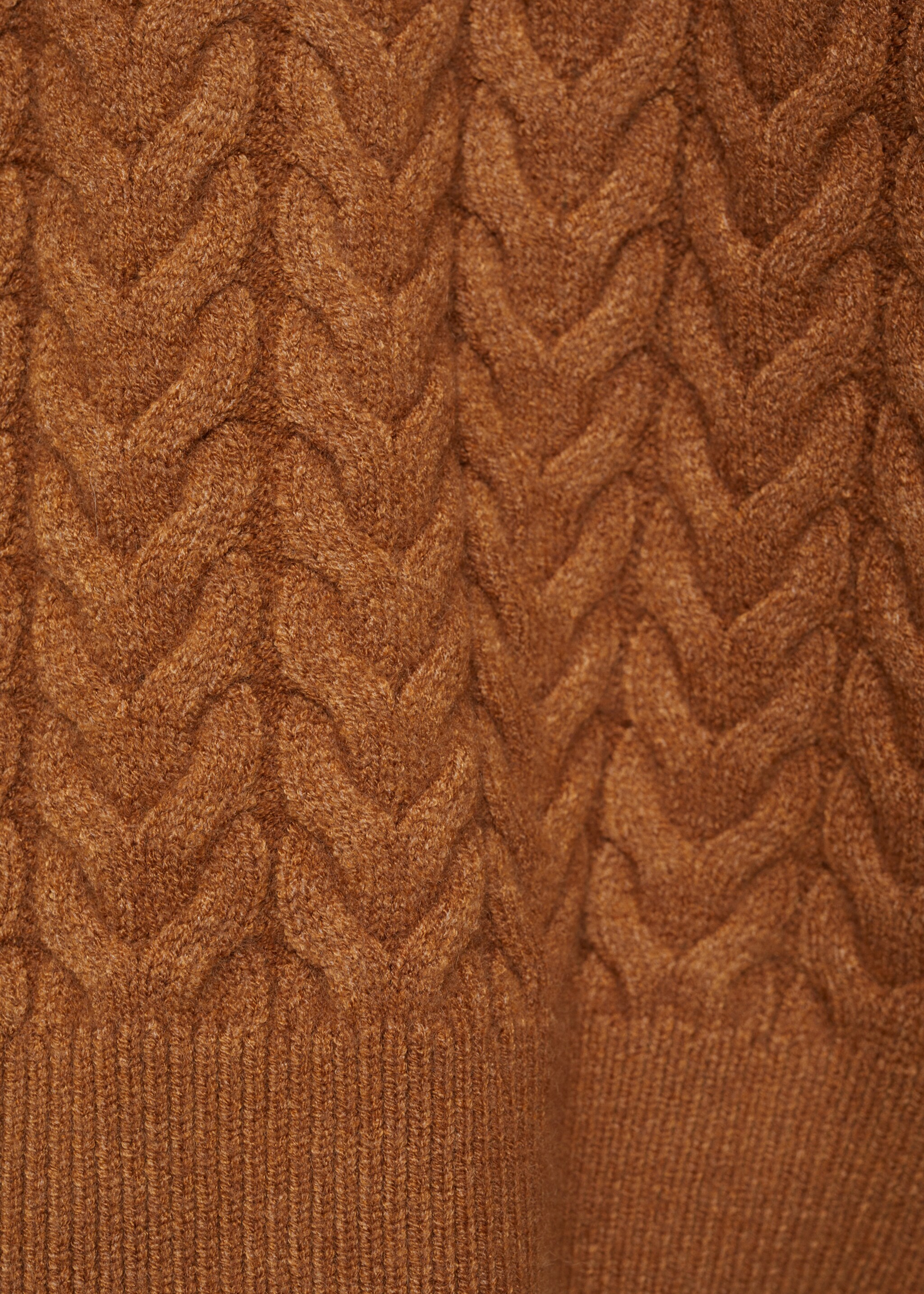 Braided sweater with lapel collar - Details of the article 0, Caramel. Ref: 77027671-00.