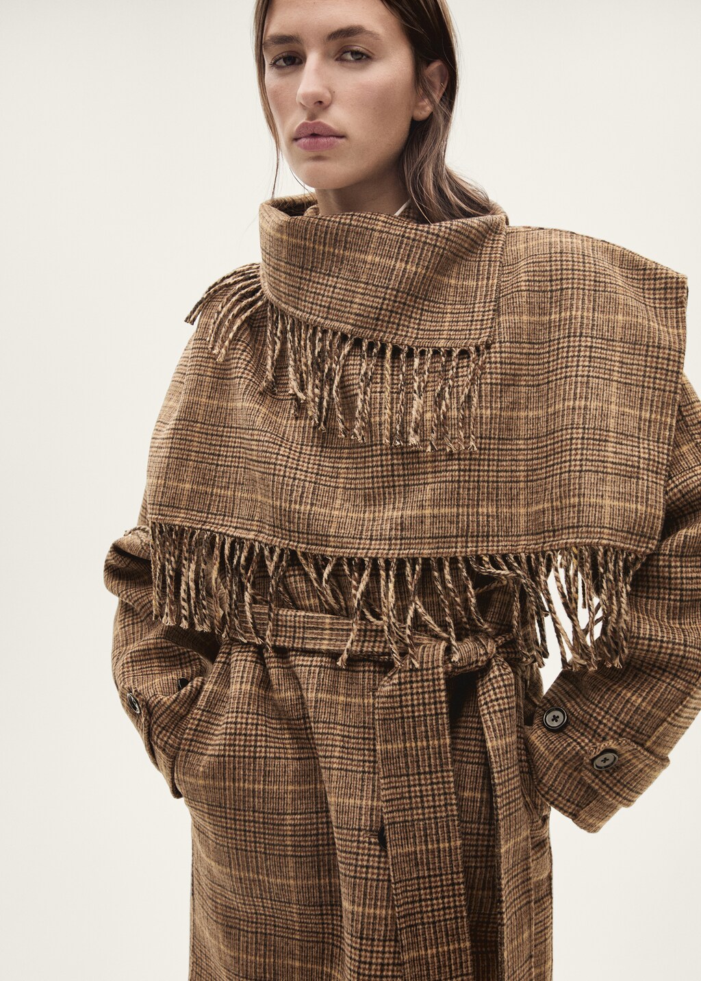 Wool-blend micro-houndstooth coat - Women | MANGO OUTLET USA