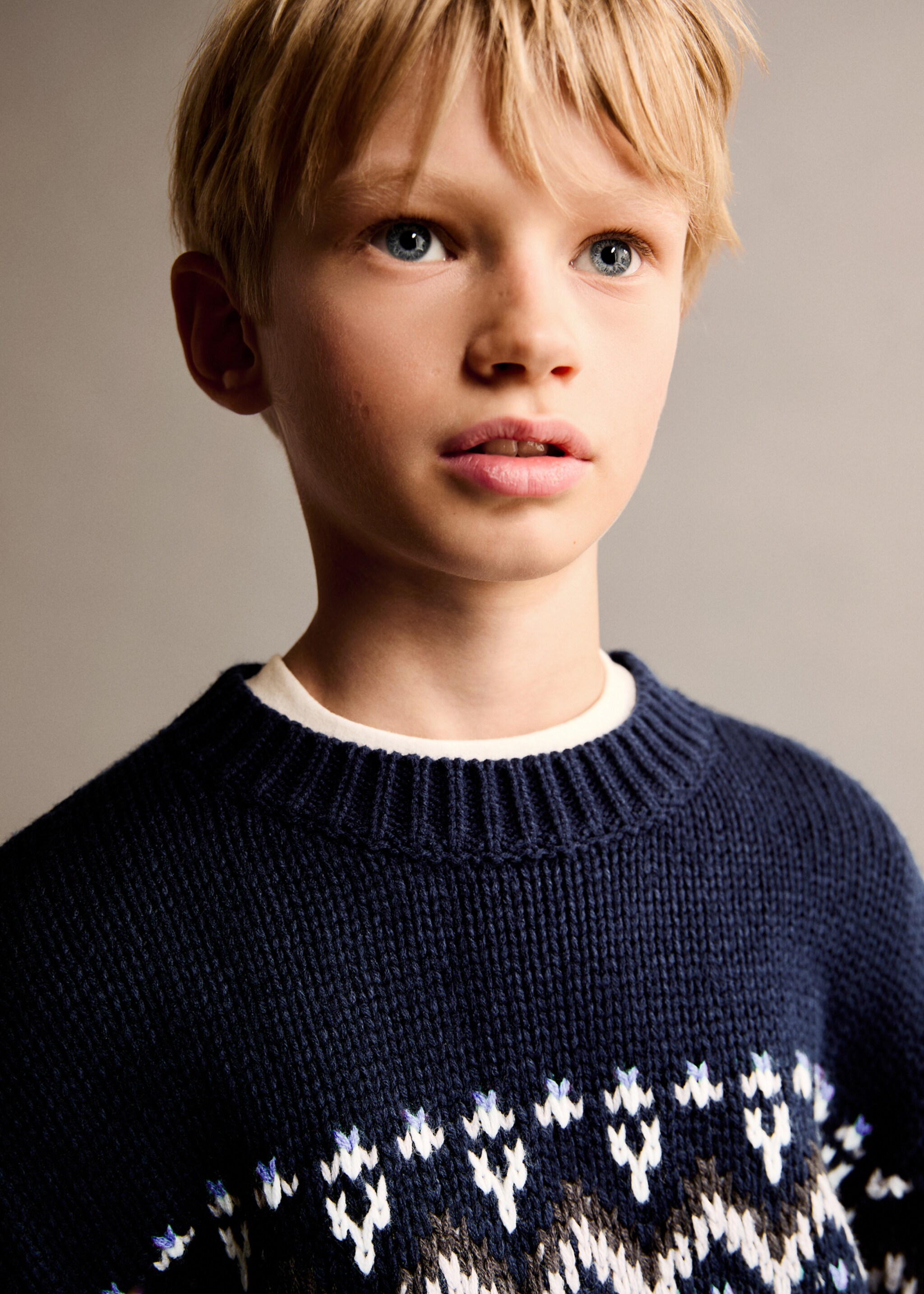 Jacquard sweater - Details of the article 1, Dark Navy. Ref: 77027681-00.