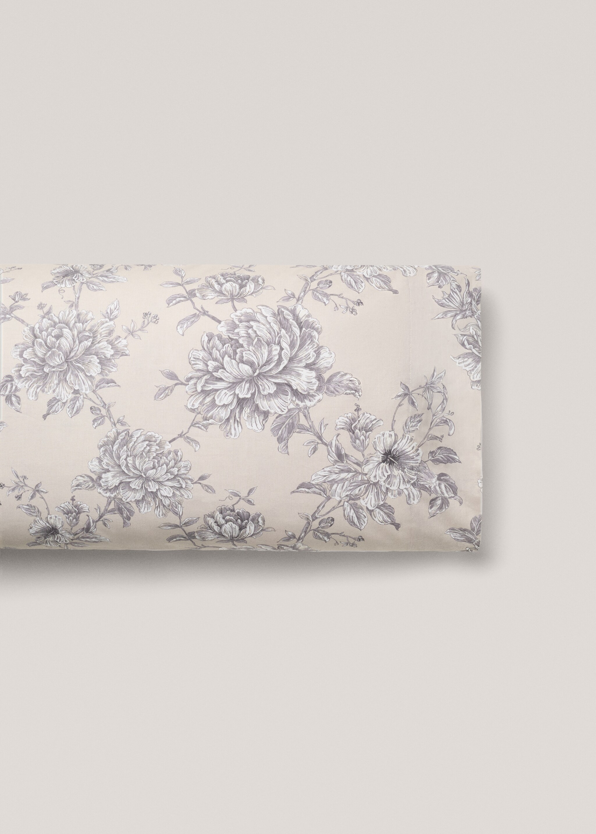 Percale cotton floral-print pillowcase 45x110cm - Article without model, Blue. Ref: 77027684-00.