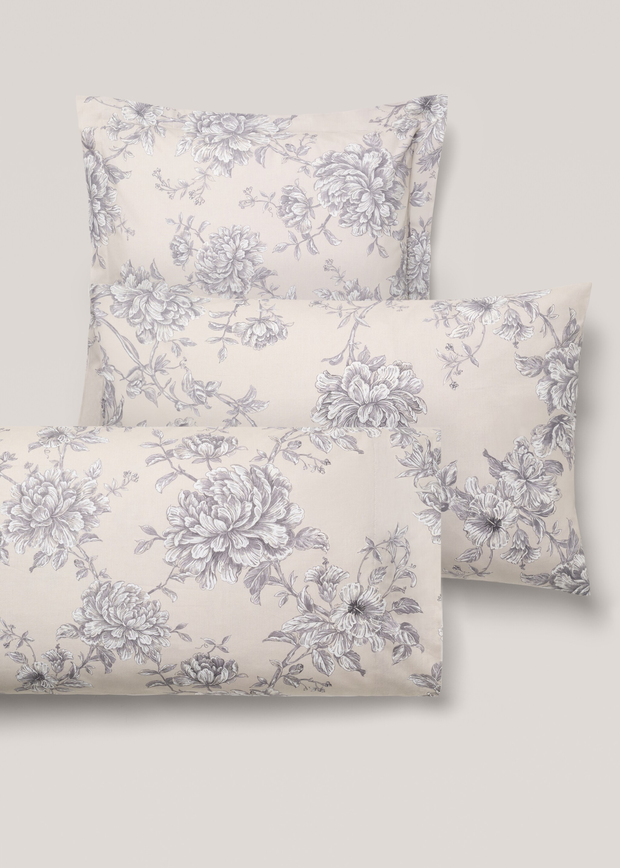 Percale cotton floral-print pillowcase 45x110cm - Details of the article 3, Blue. Ref: 77027684-00.