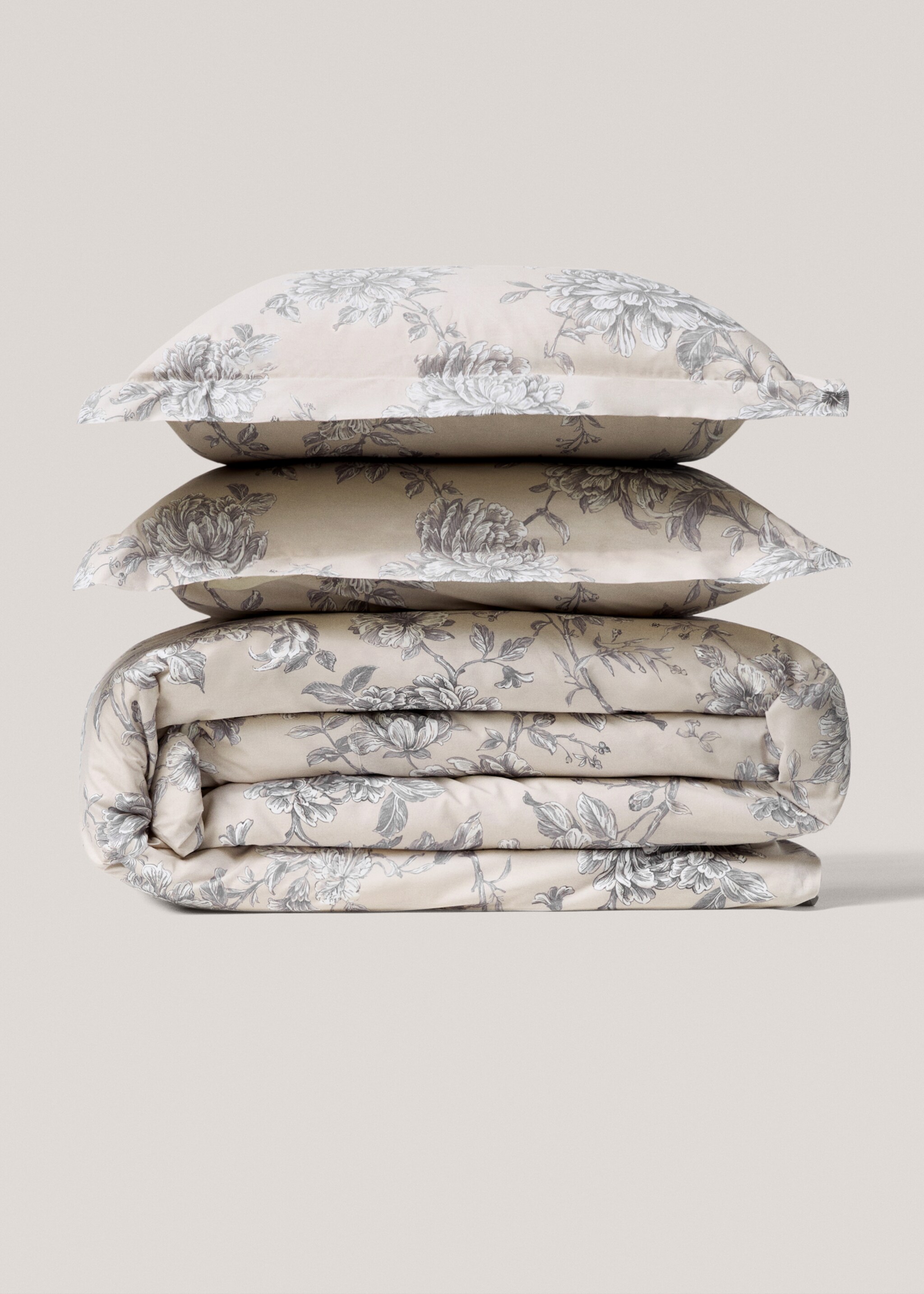 Percale cotton floral-print duvet cover for 90cm bed - Article without model, Blue. Ref: 77027686-00.