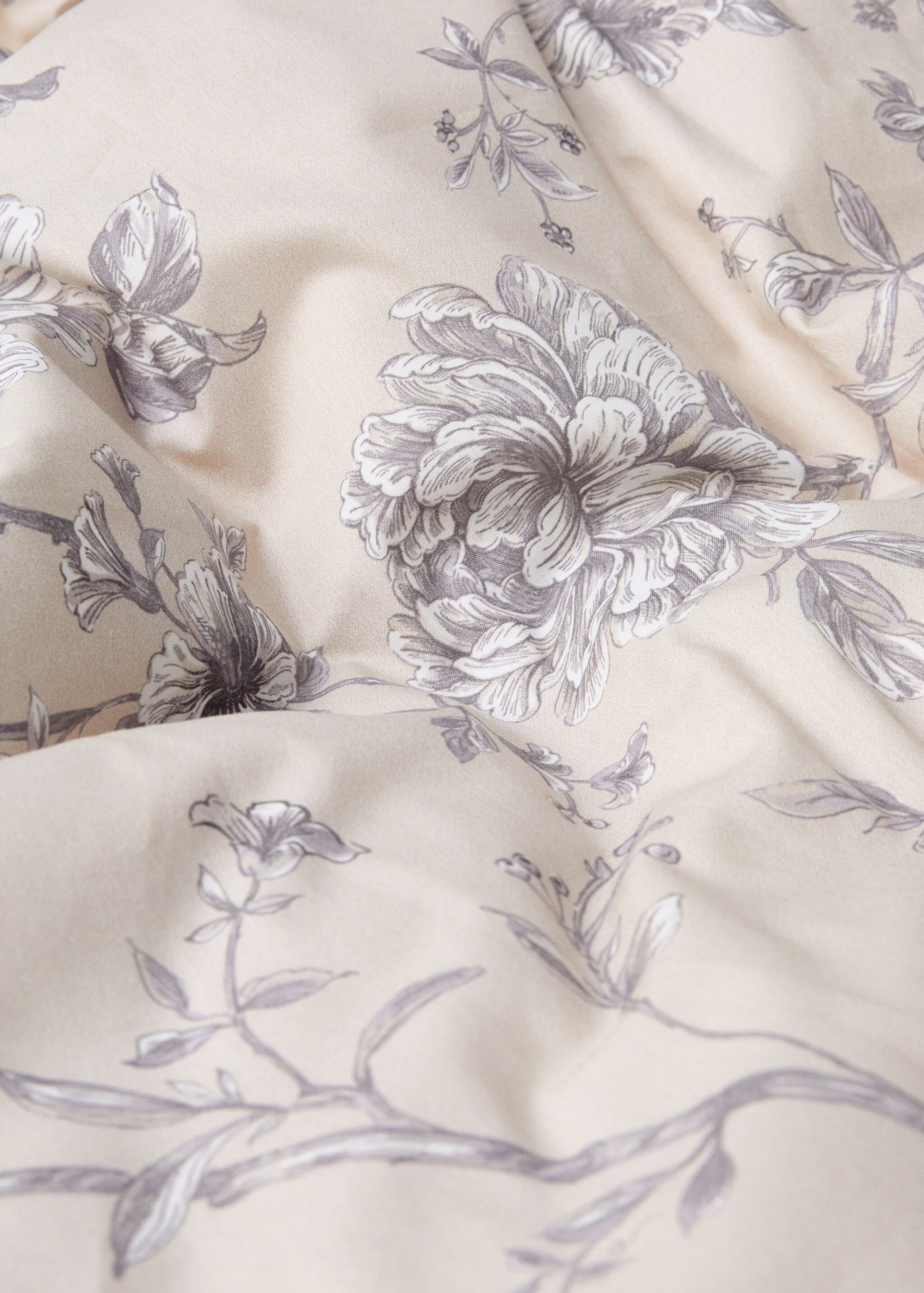 Percale cotton floral-print duvet cover for 90cm bed - Details of the article 2, Blue. Ref: 77027686-00.