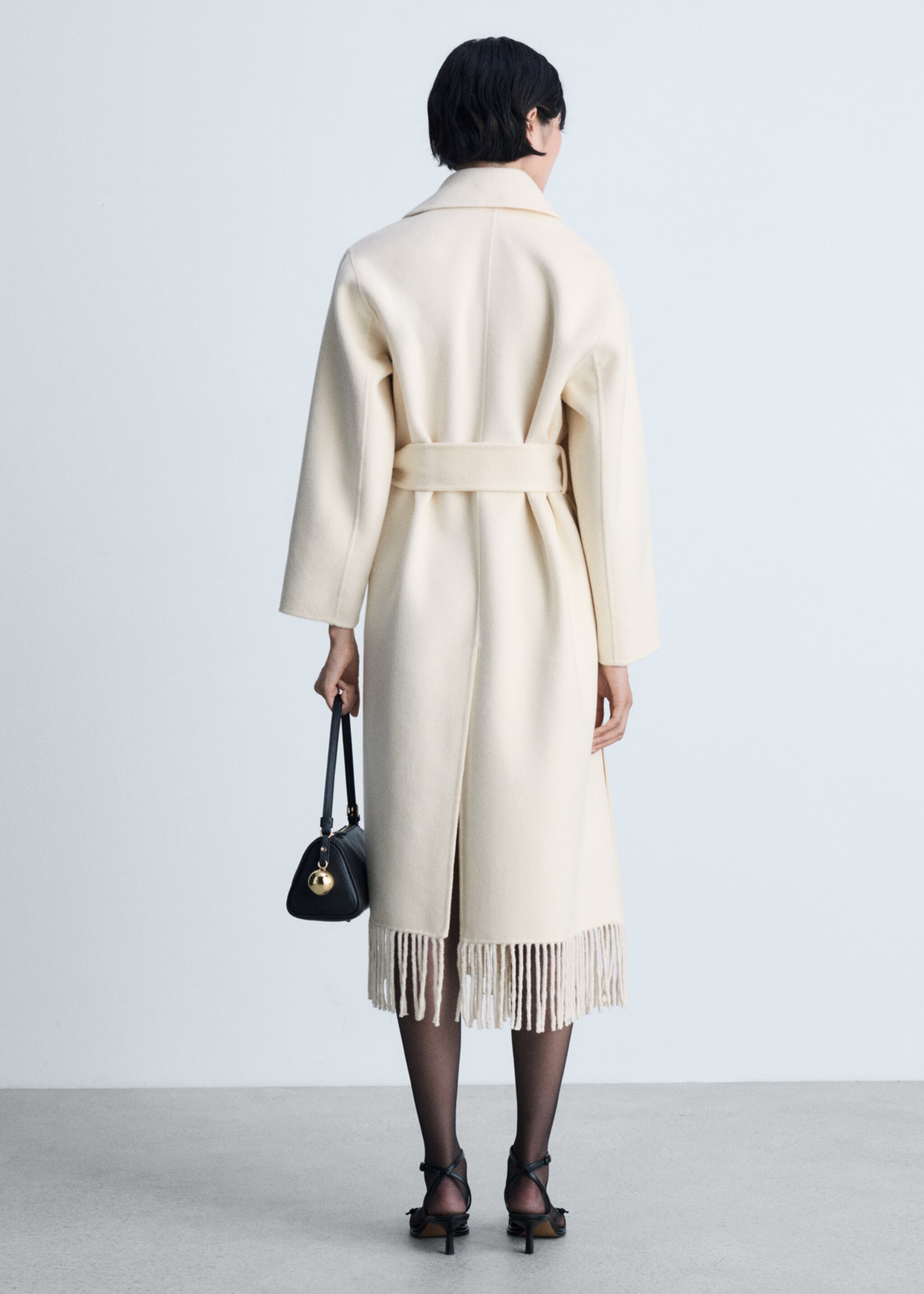 Fringe wool-blend coat - Reverse of the article, Ecru. Ref: 77027689-00.