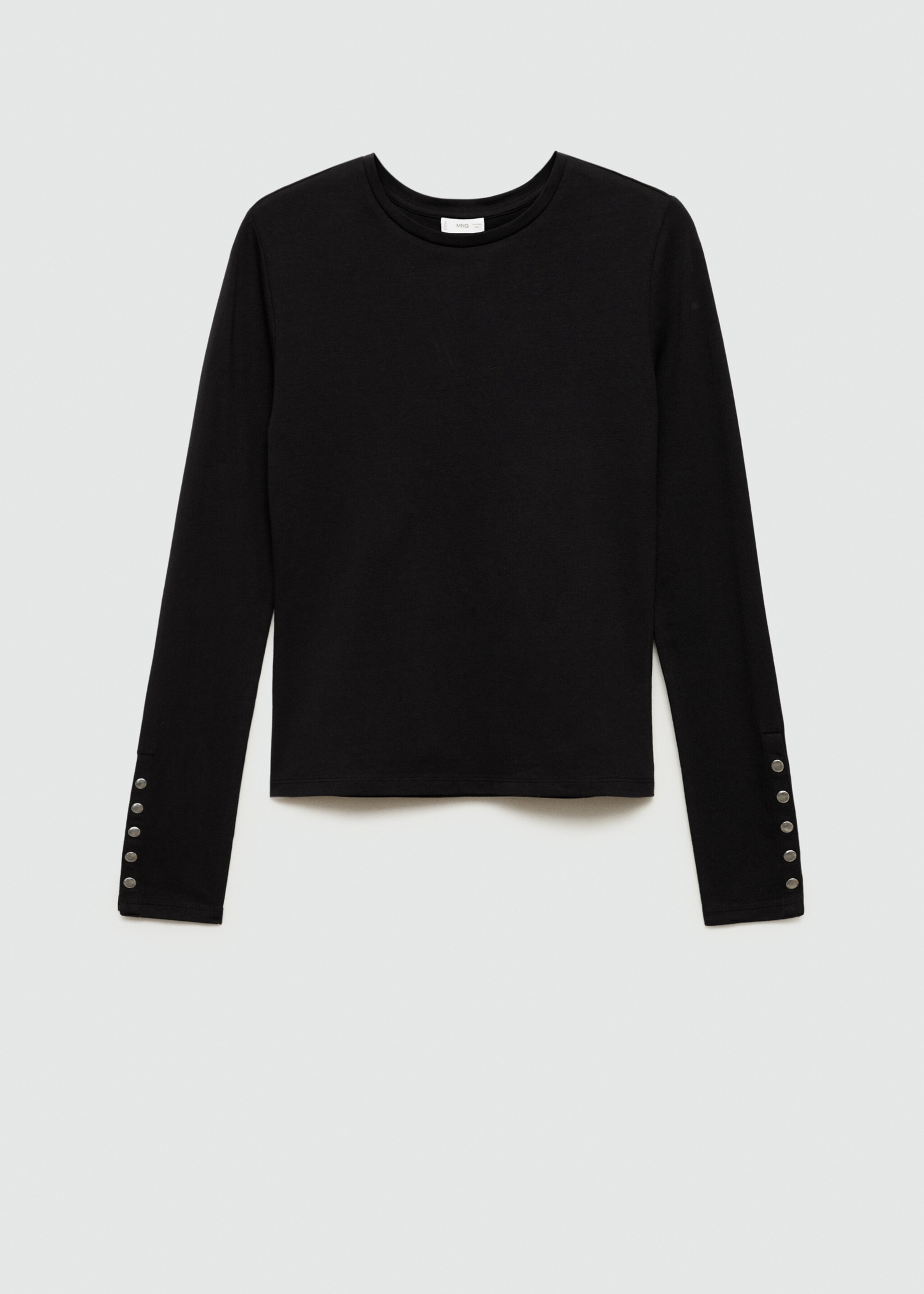 Long-sleeve studded t-shirt - Article without model, Black. Ref: 77027698-00.
