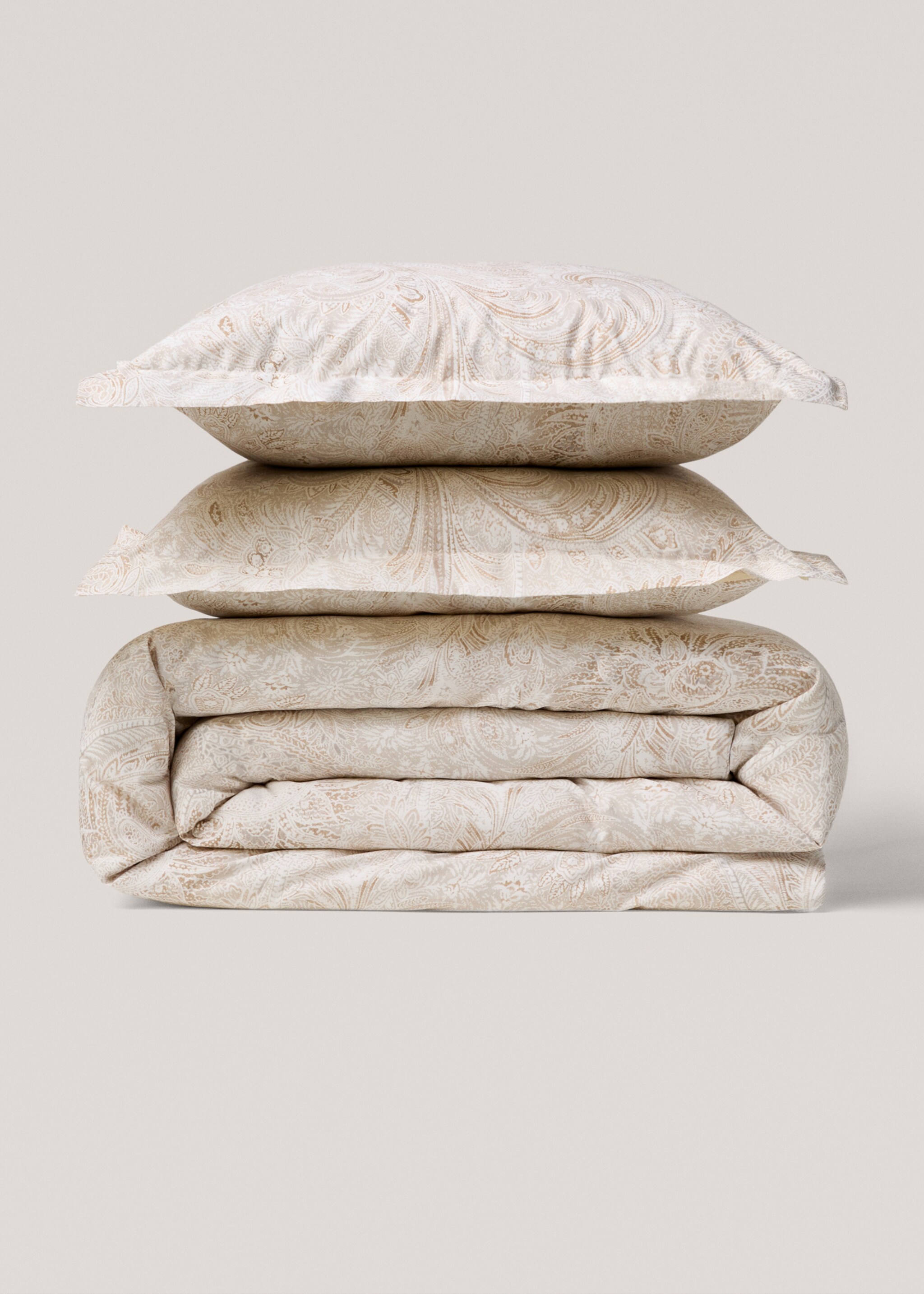 Percale cotton Paisley-print duvet cover for 90cm bed - Article without model, Beige. Ref: 77027705-00.