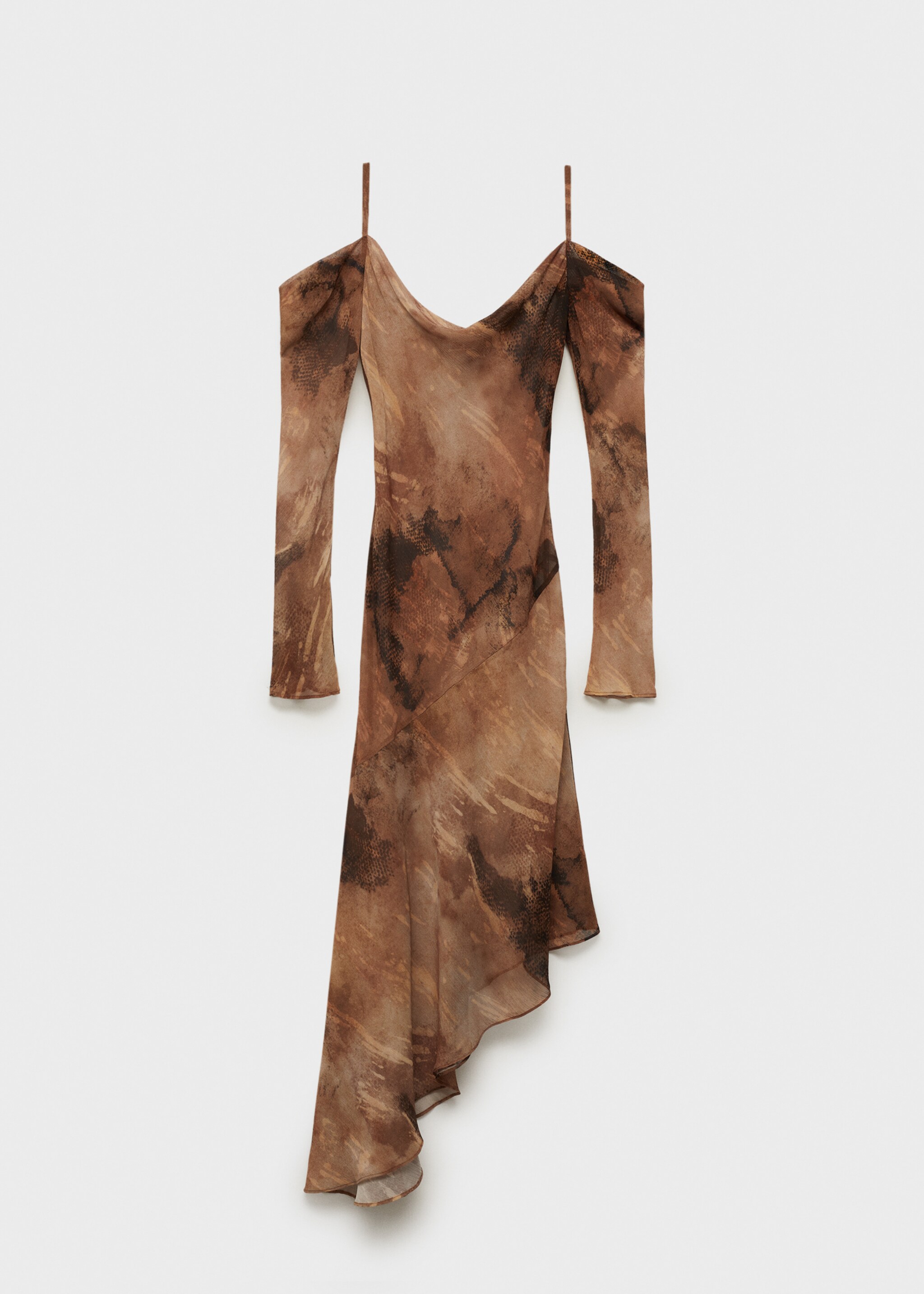 Printed chiffon dress - Article without model, Brown. Ref: 77027720-00.