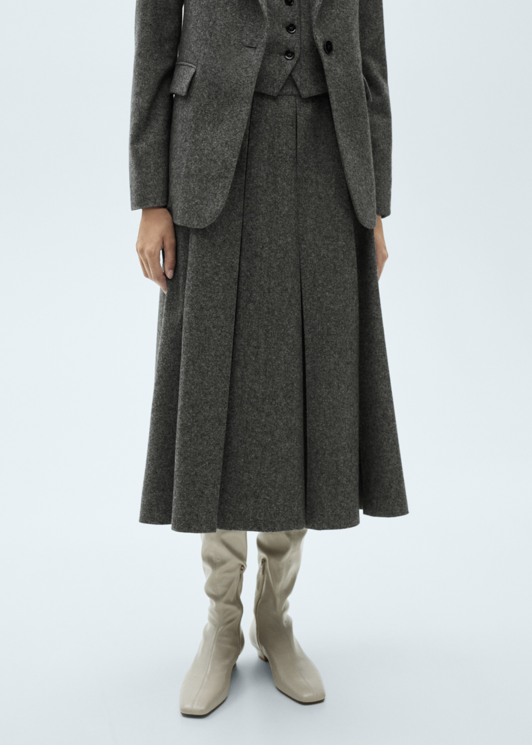 Falda lana jaspeada tablas - Plano medio, Gris. Ref: 77027721-00.