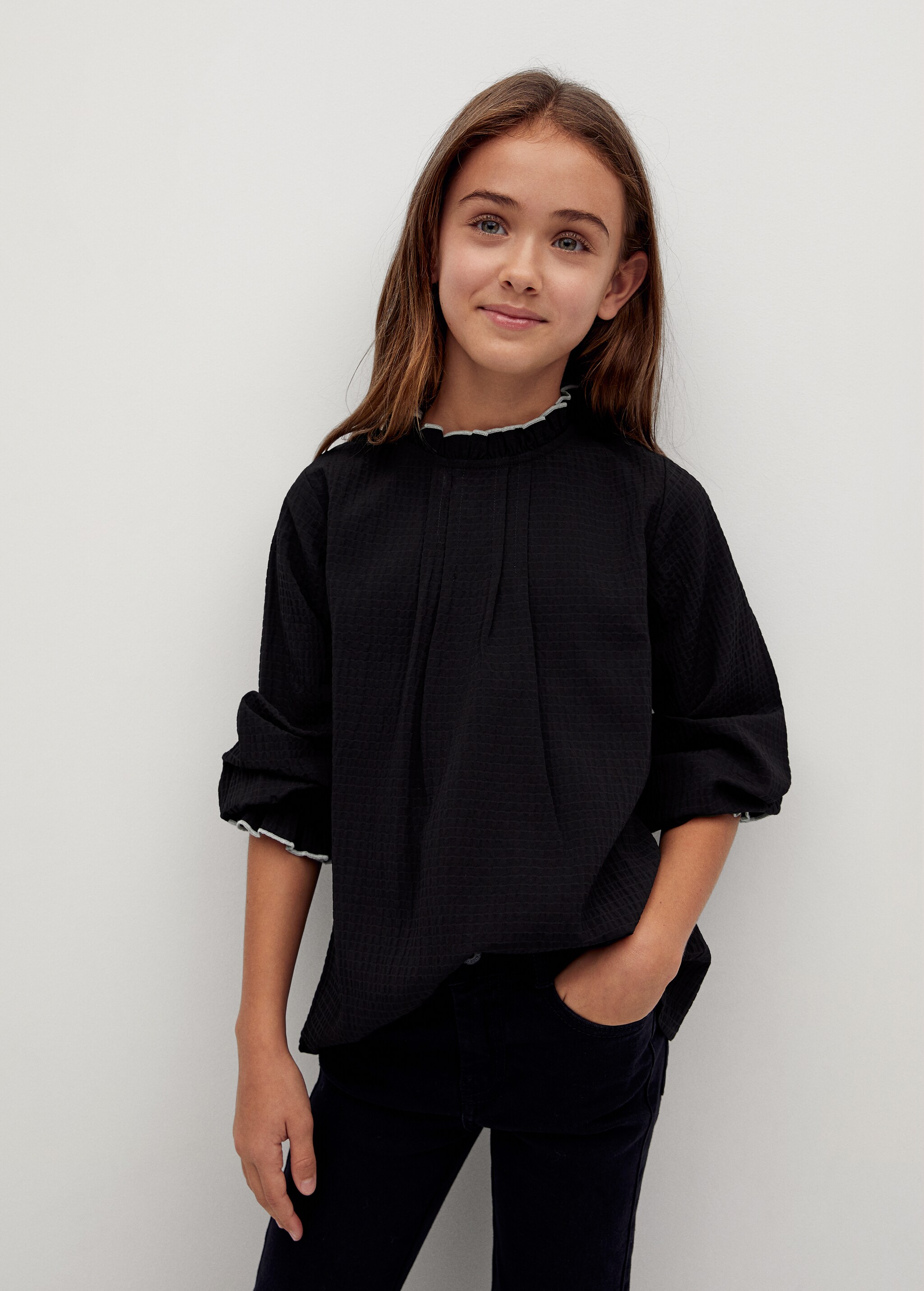 Blusa testurizzata volants - Piano medio