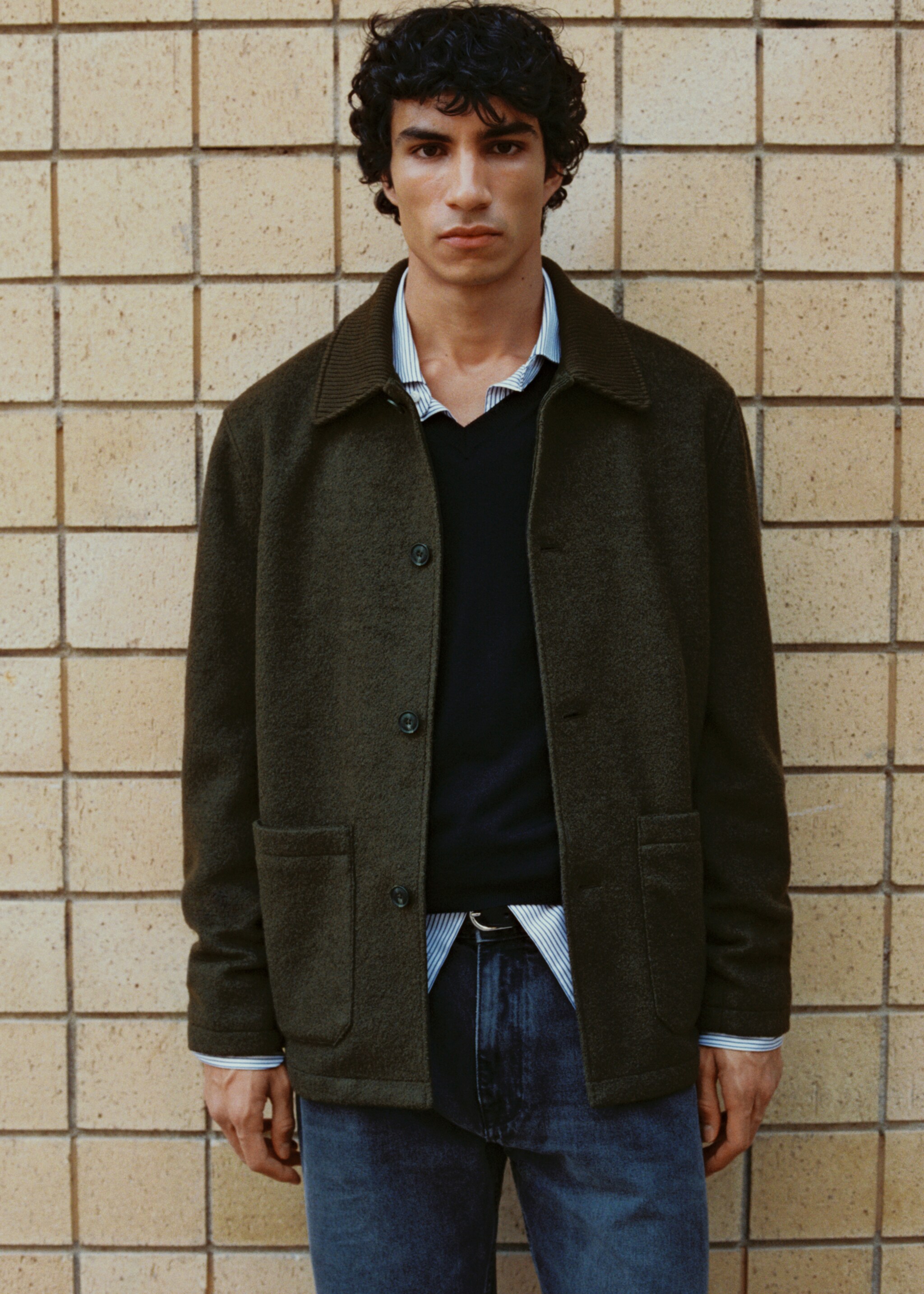 Jakke i krøllete ull med lommer - Artikkeldetalj 3, Khaki. Ref: 77027914-00.